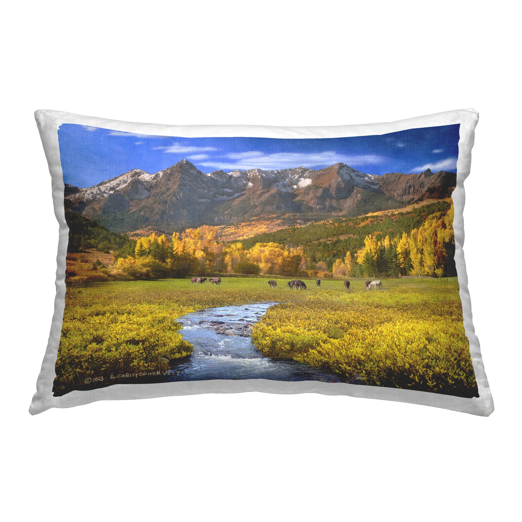 Stupell Industries Horse Ranch Autumn View Decorative Printed Throw Pillow Design by Chris Vest.