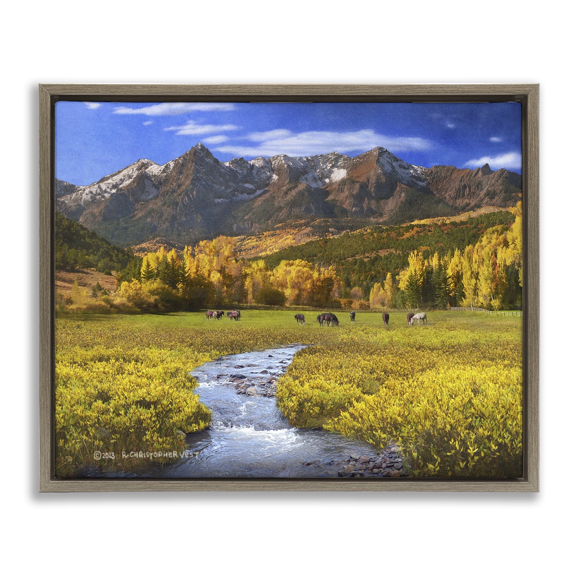 Stupell Industries Horse Ranch Autumn View Landscape & Nature Photography Brown Floater Framed Canvas Art Print Wall Art, 21 x 17
