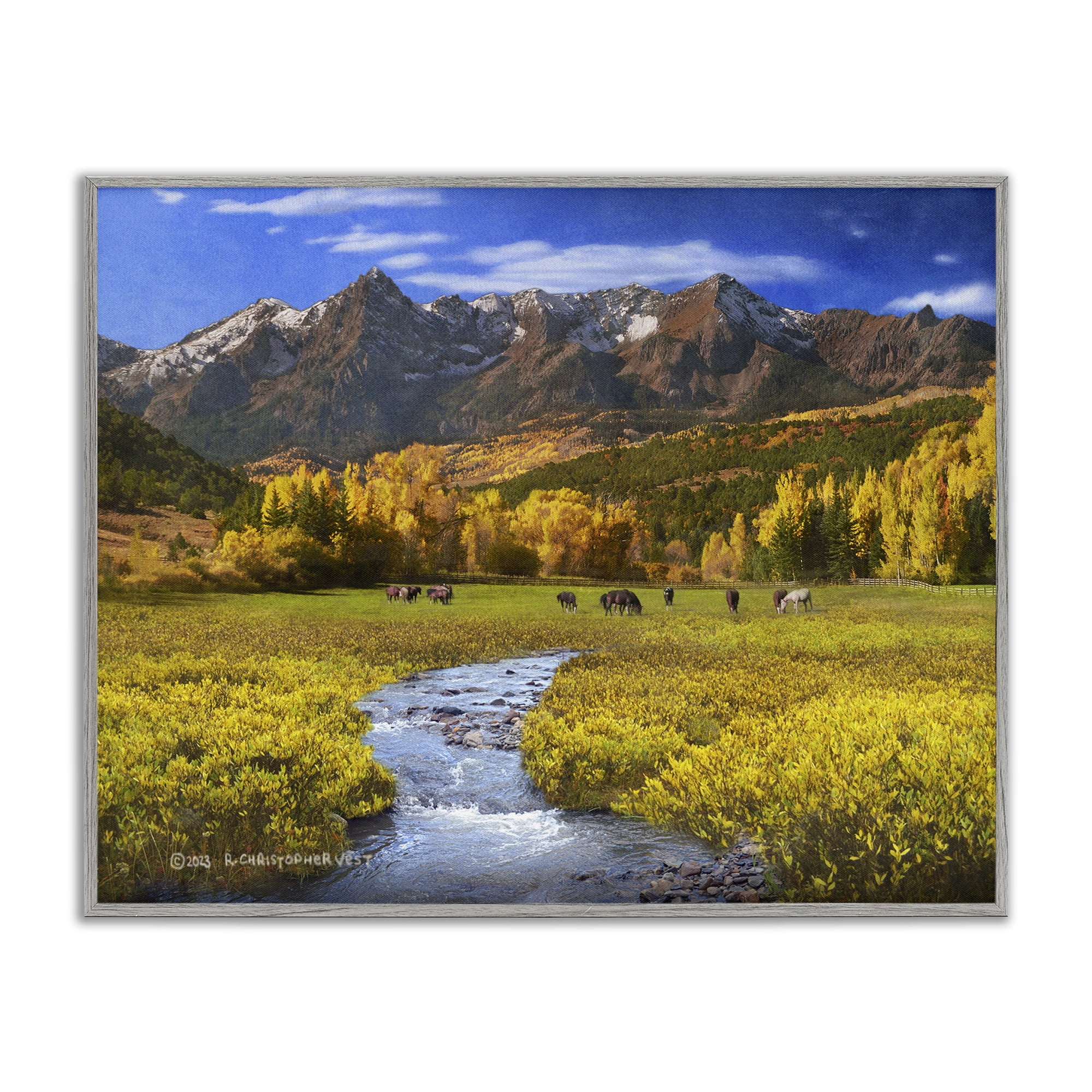 Stupell Industries Horse Ranch Autumn View Landscape & Nature Photography Gray Framed Art Print Wall Art, 14 x 11