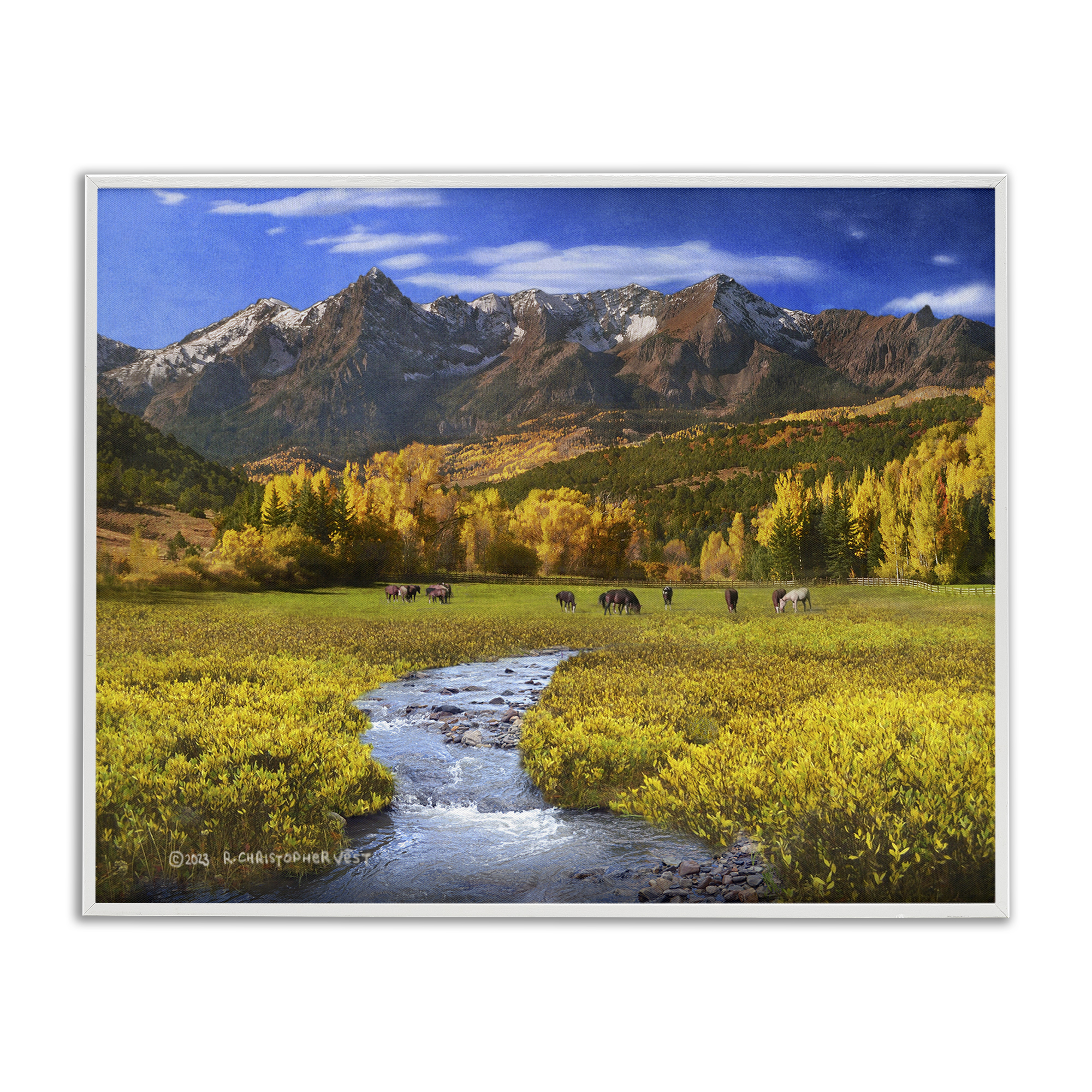 Stupell Industries Horse Ranch Autumn View Landscape & Nature Photography White Framed Art Print Wall Art, 14 x 11