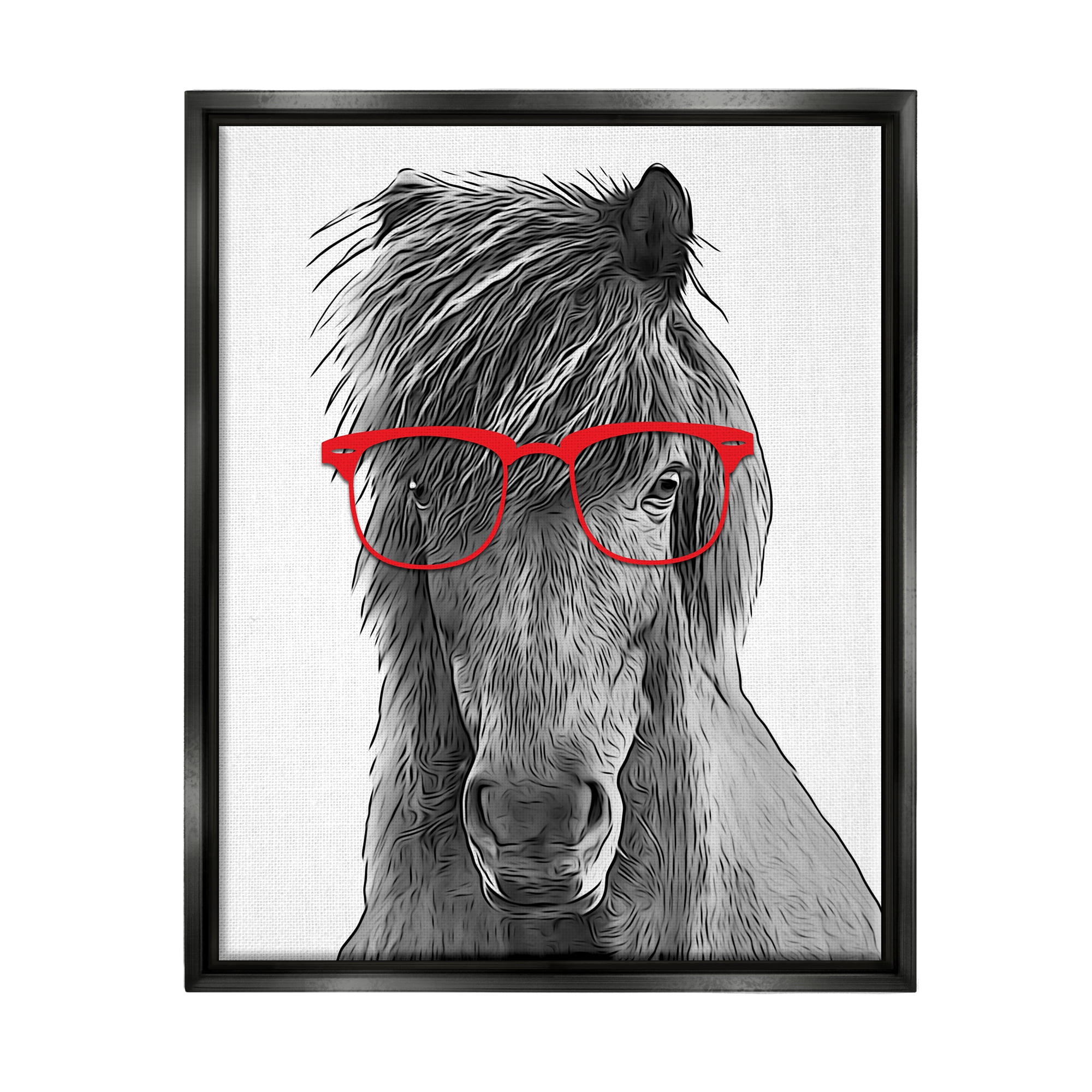 Stupell Industries Horse Red Glasses Fun Animal Animals & Insects Painting Black Floater Framed Art Print Wall Art