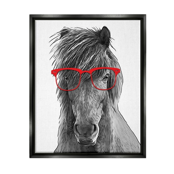 Stupell Industries Horse Red Glasses Fun Animal Animals & Insects Painting Black Floater Framed Art Print Wall Art