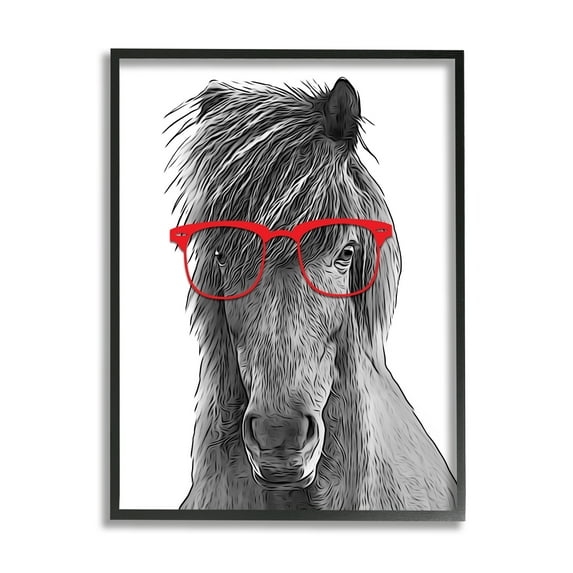 Stupell Industries Horse Red Glasses Fun Animal Animals & Insects Painting Black Framed Art Print Wall Art