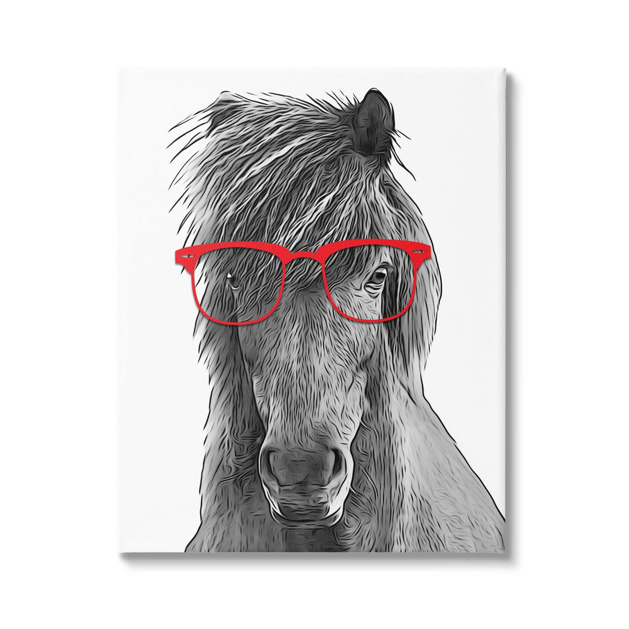 Stupell Industries Horse Red Glasses Fun Animal Animals & Insects Painting Gallery Wrapped Canvas Print Wall Art