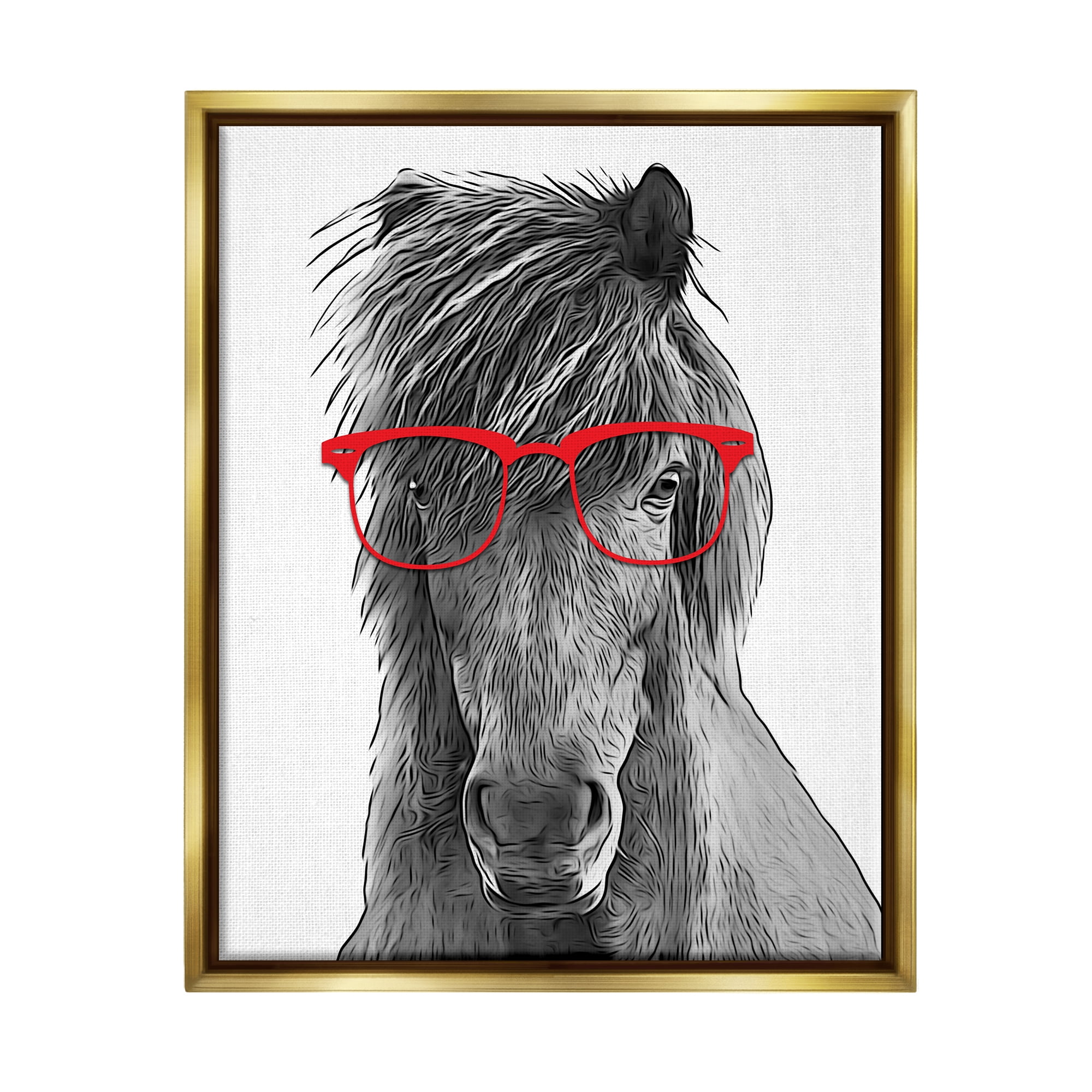 Stupell Industries Horse Red Glasses Fun Animal Animals & Insects Painting Gold Floater Framed Art Print Wall Art