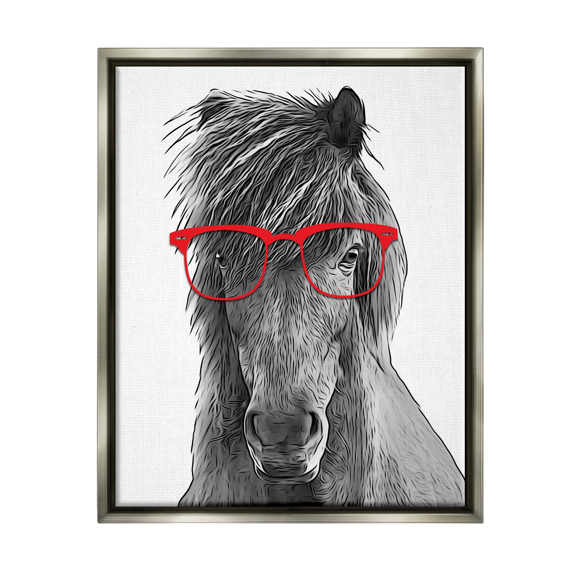 Stupell Industries Horse Red Glasses Fun Animal Animals & Insects Painting Gray Floater Framed Art Print Wall Art