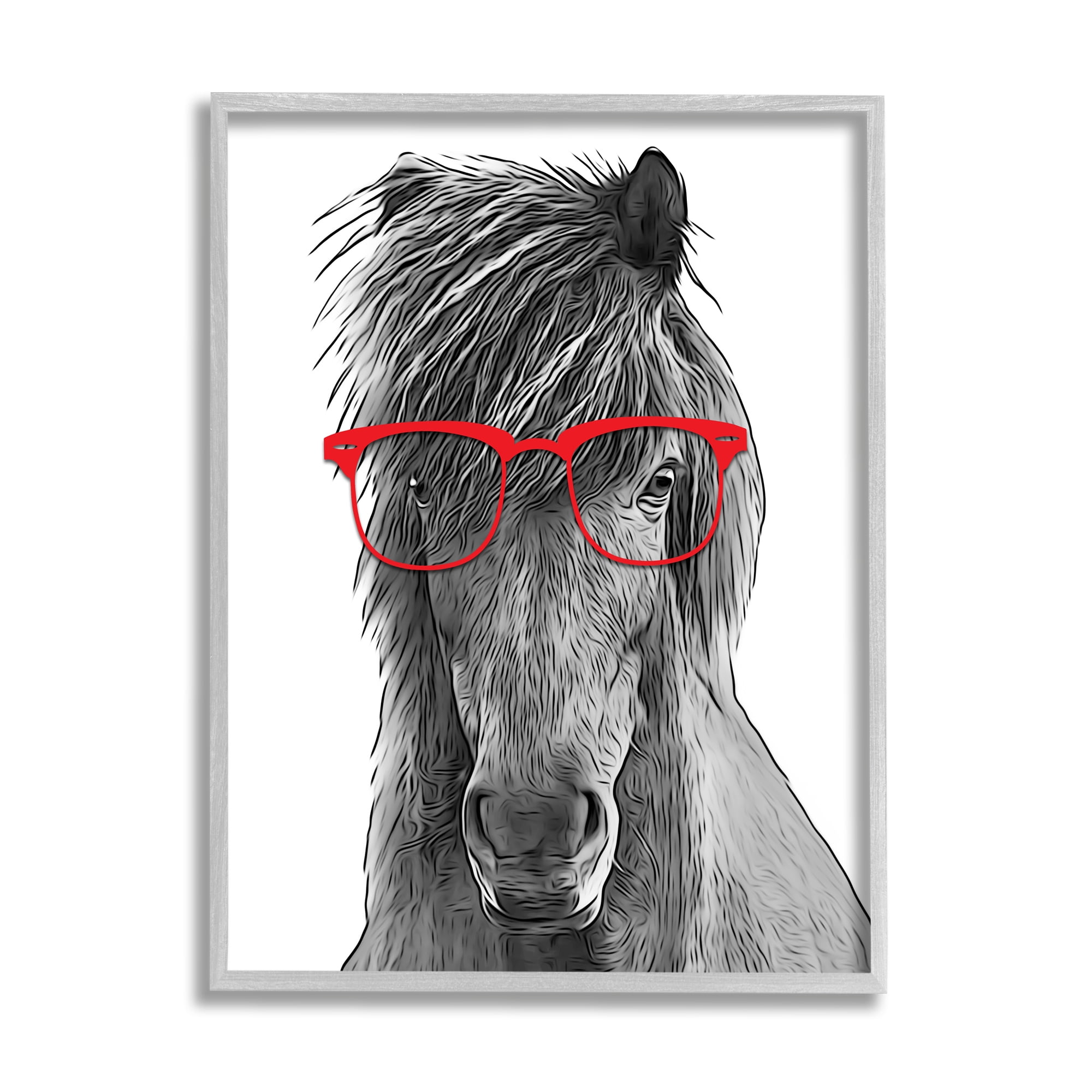 Stupell Industries Horse Red Glasses Fun Animal Animals & Insects Painting Gray Framed Art Print Wall Art
