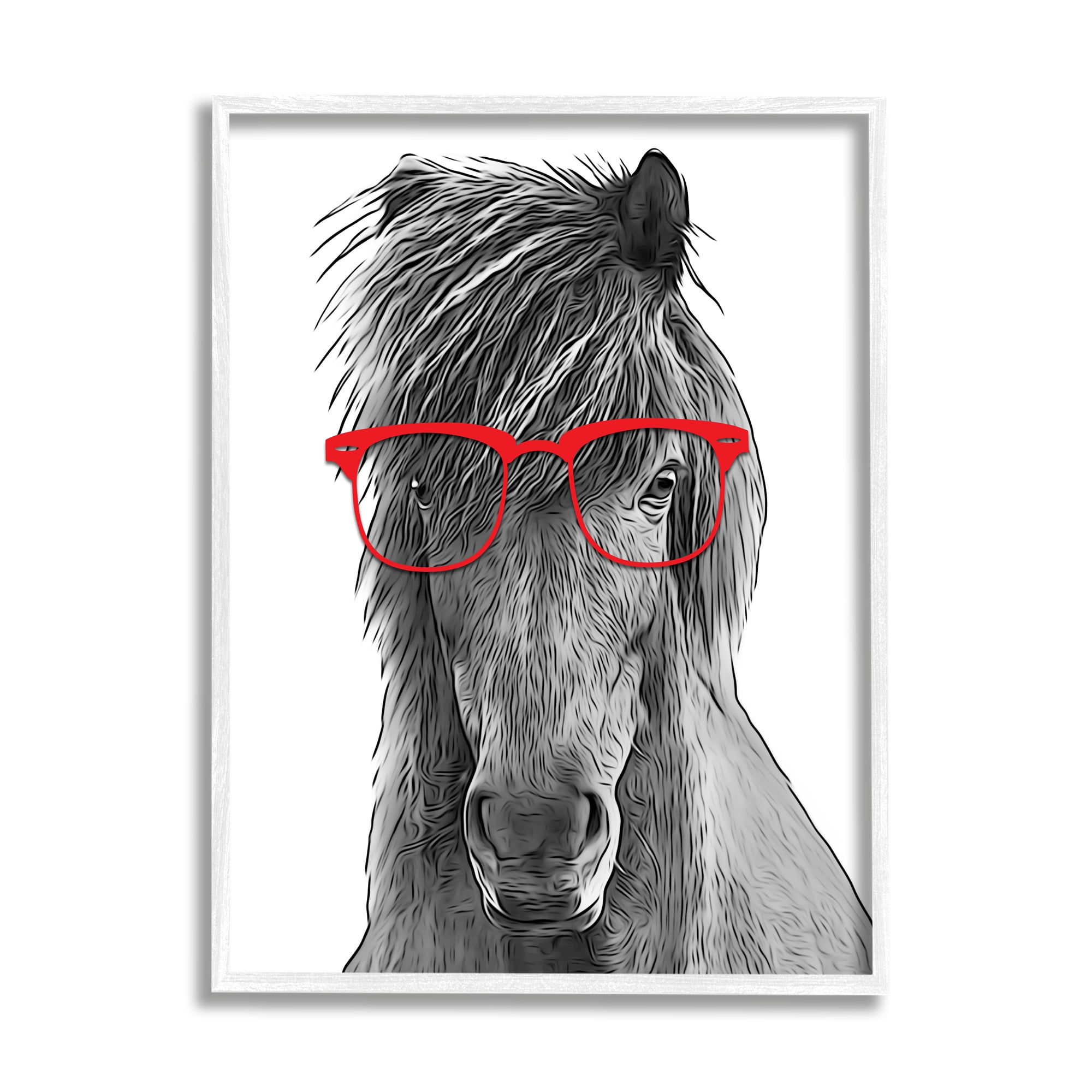 Stupell Industries Horse Red Glasses Fun Animal Animals & Insects Painting White Framed Art Print Wall Art