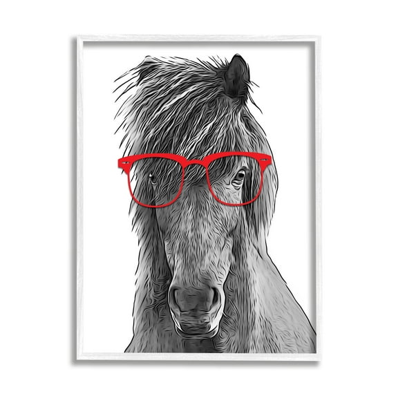 Stupell Industries Horse Red Glasses Fun Animal Animals & Insects Painting White Framed Art Print Wall Art