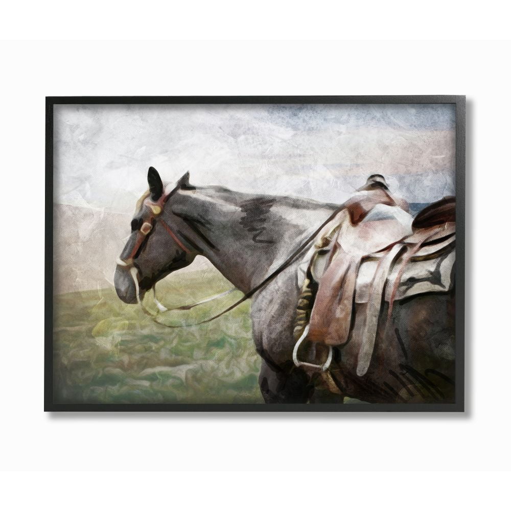 Stupell Industries Horse Riding Farm Landscape Animal Painting Black Framed Art Print Wall Art, 24x30, by Milli Villa