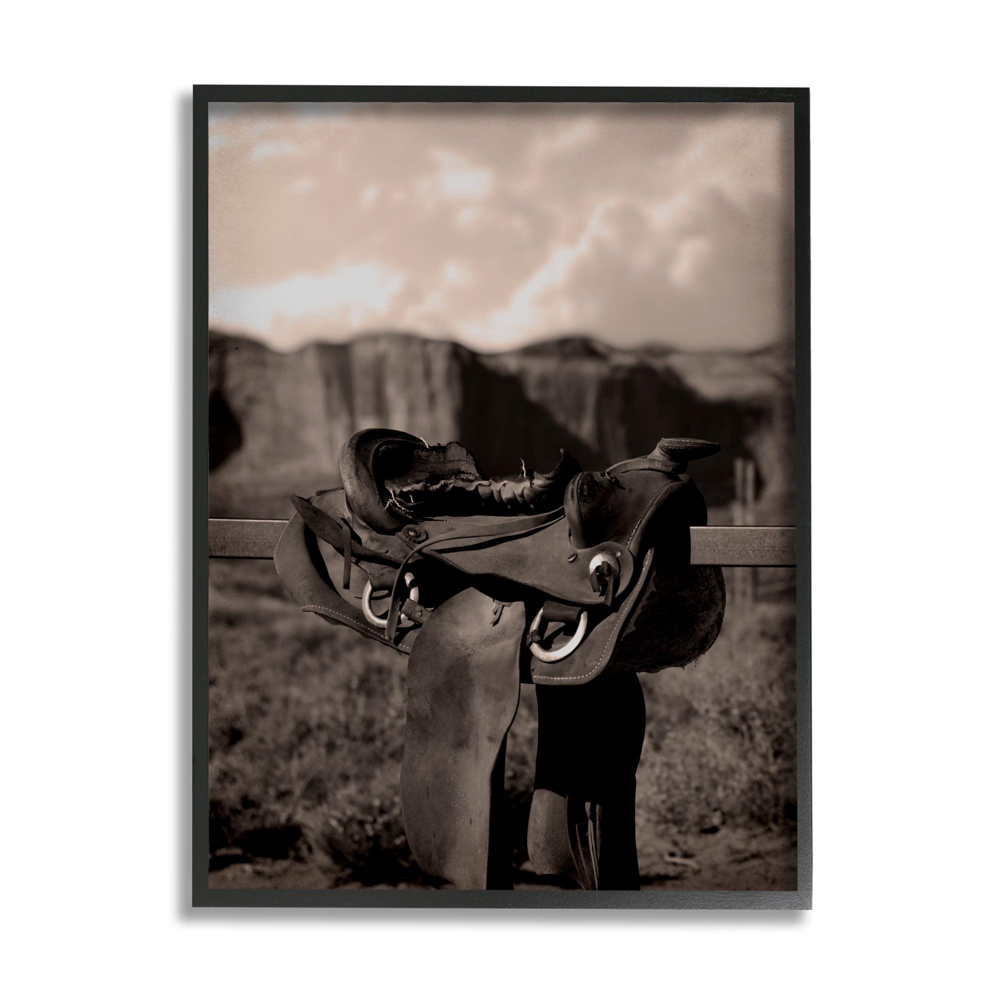 Stupell Industries Horse Saddle in Desert Landscape Photography Black Framed Art Print Wall Art, 11 x 14