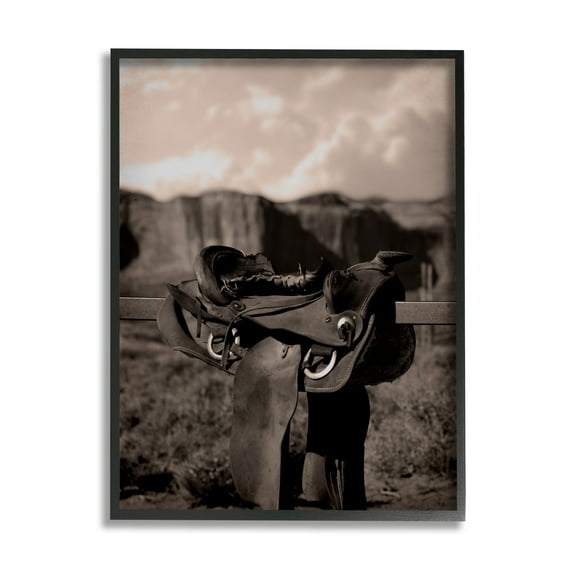 Stupell Industries Horse Saddle in Desert Landscape Photography Black Framed Art Print Wall Art, 16 x 20