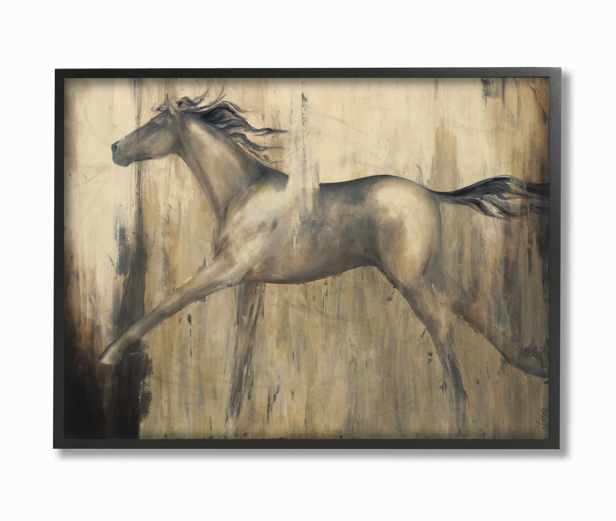 Stupell Industries Horse Sprint Textured Black Brown Animal Painting Framed Wall Art by Third and Wall