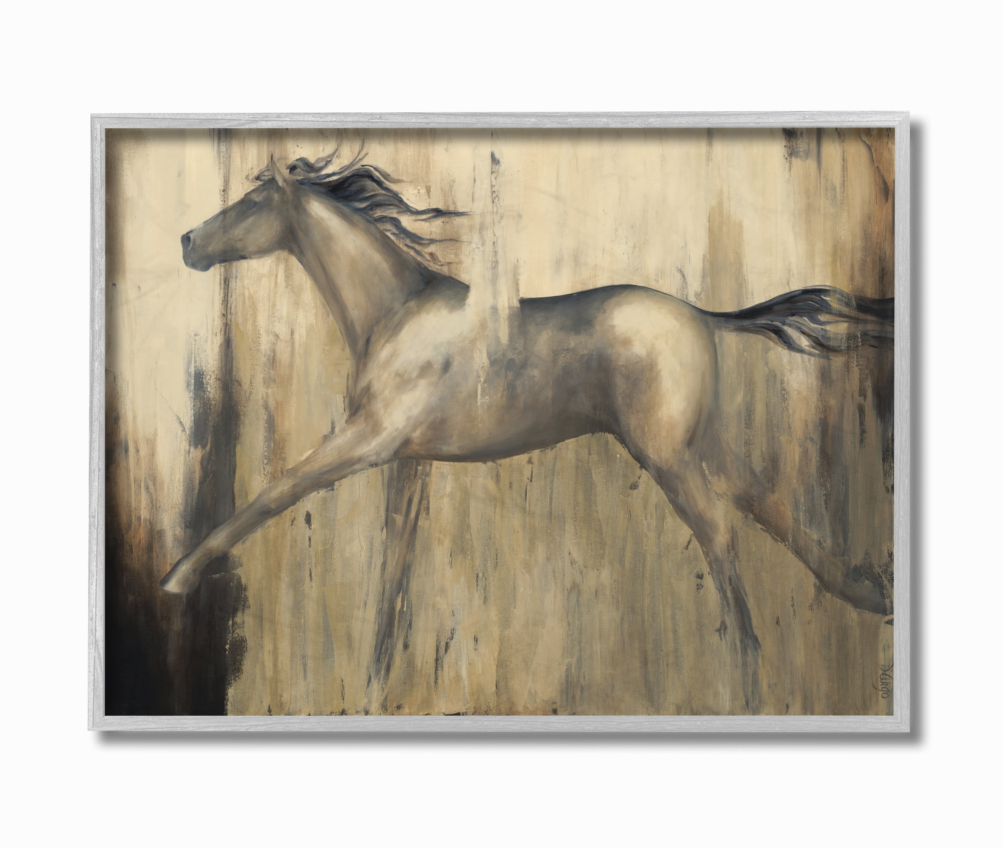 Stupell Industries Horse Sprint Textured Black Brown Animal Painting Framed Wall Art by Third and Wall