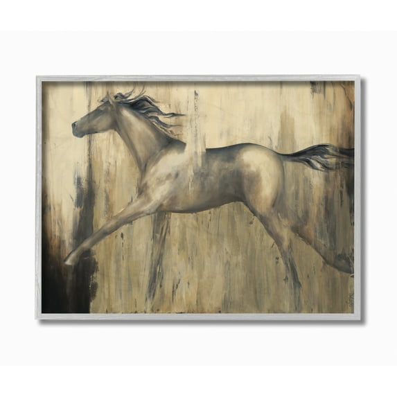 Stupell Industries Horse Sprint Textured Black Brown Animal Painting Framed Wall Art by Third and Wall