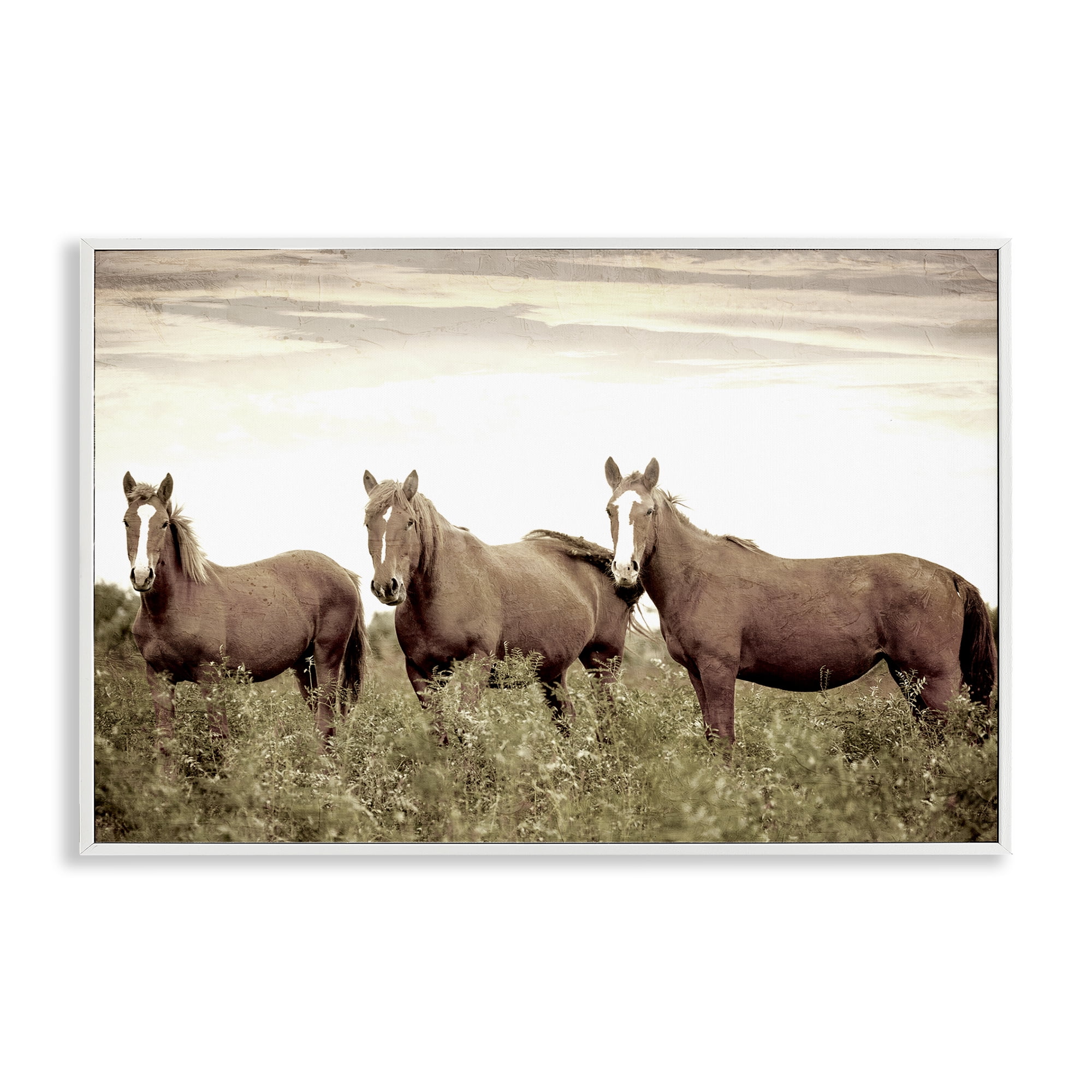 Stupell Industries Horse Trio Gaze Animals Painting White Framed Art Print Wall Art, 18 x 12