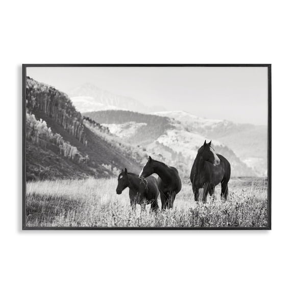 Stupell Industries Horse Trio on Mountainside Landscape & Nature Photography Black Framed Art Print Wall Art, 24 x 16