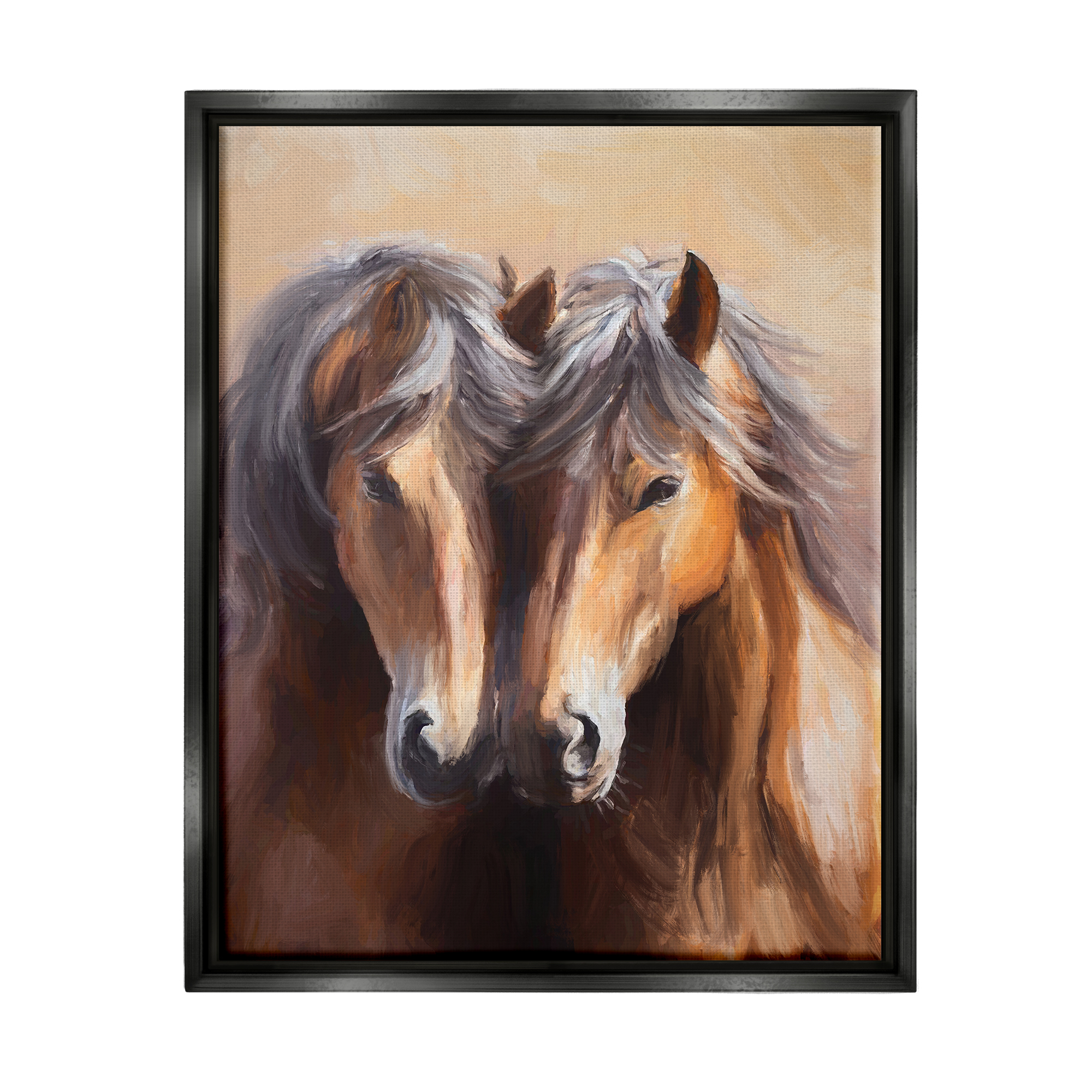 Stupell Industries Horse Twins Hugging Animals & Insects Painting Black Floater Framed Canvas Art Print Wall Art, 17 x 21