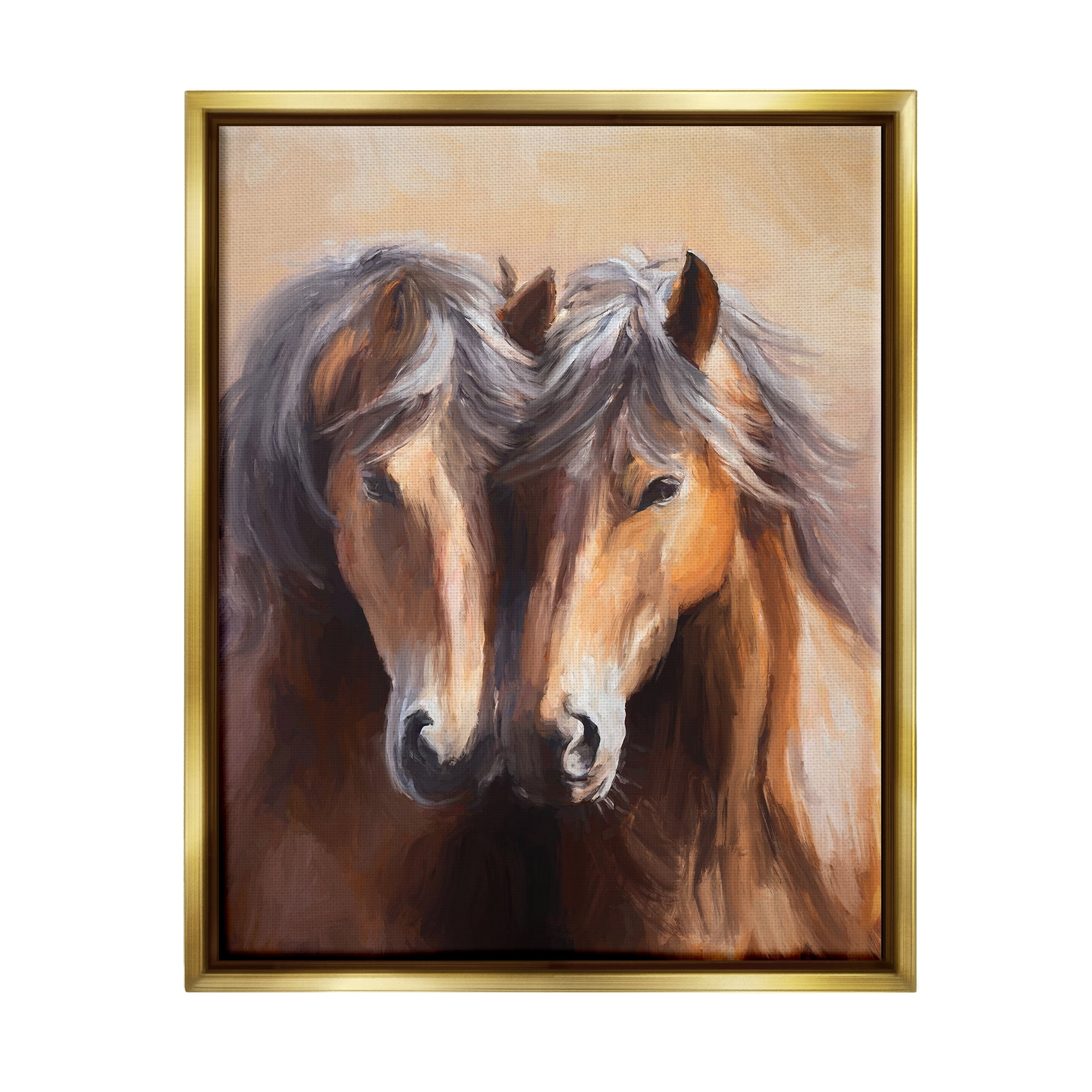 Stupell Industries Horse Twins Hugging Animals & Insects Painting Gold Floater Framed Canvas Art Print Wall Art, 25 x 31