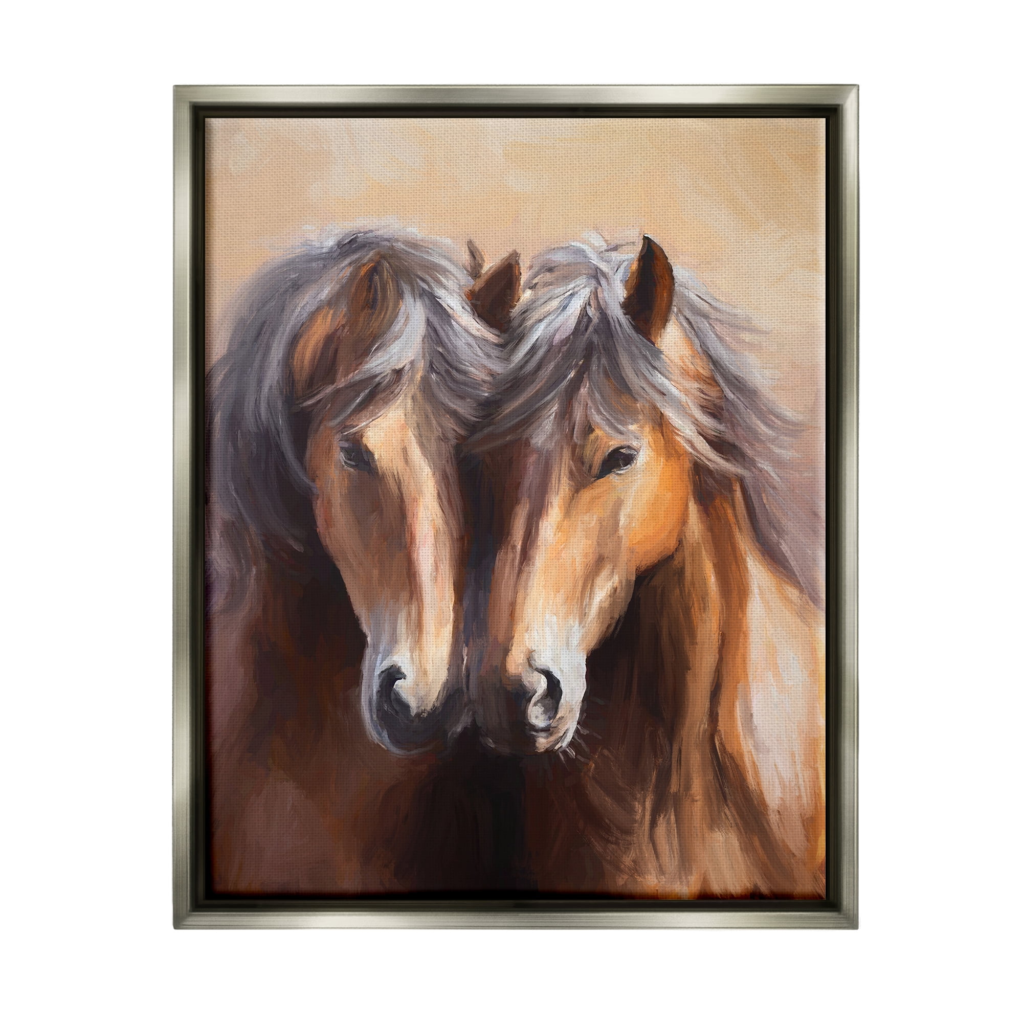Stupell Industries Horse Twins Hugging Animals & Insects Painting Gray Floater Framed Canvas Art Print Wall Art, 17 x 21
