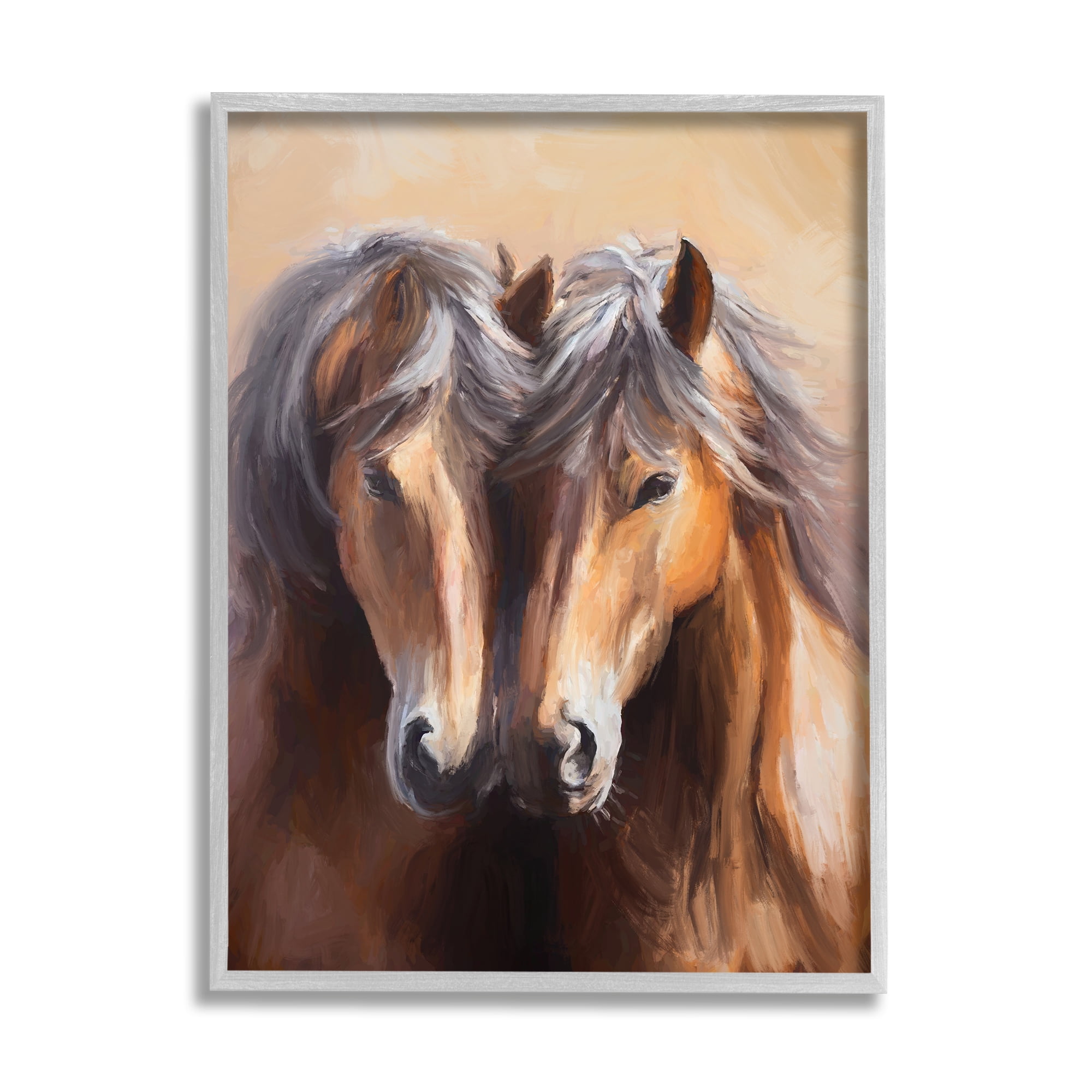 Stupell Industries Horse Twins Hugging Animals & Insects Painting Gray Framed Art Print Wall Art, 11 x 14