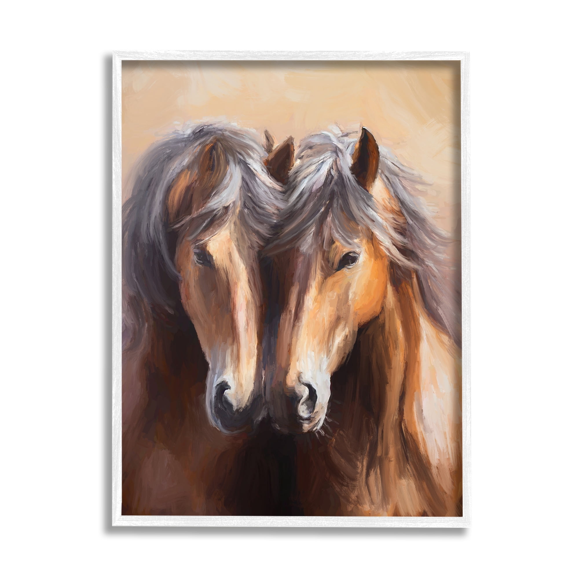 Stupell Industries Horse Twins Hugging Animals & Insects Painting White Framed Art Print Wall Art, 24 x 30