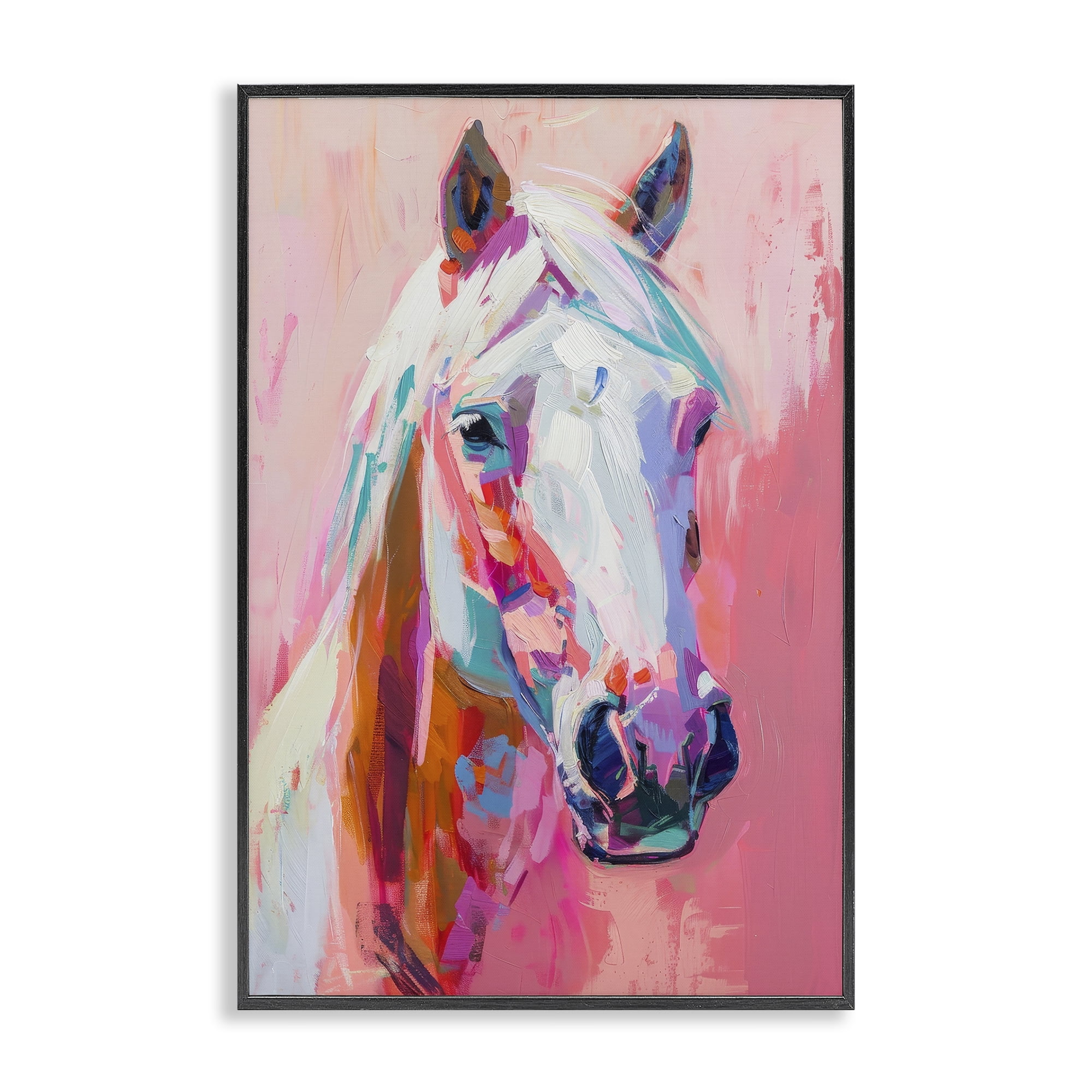 Stupell Industries Horse Visage on Pink Animals Painting Black Framed Art Print Wall Art, 20 x 30