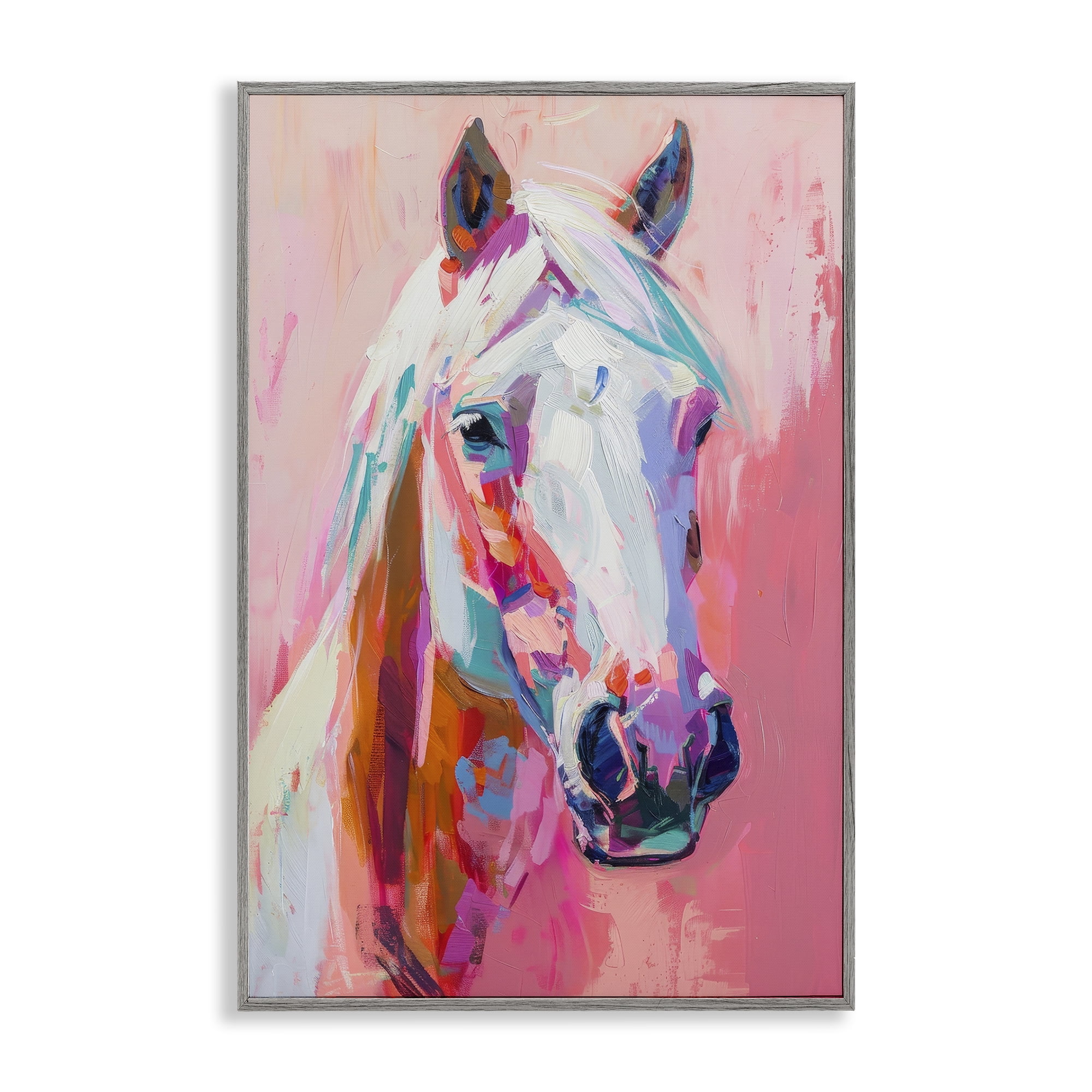 Stupell Industries Horse Visage on Pink Animals Painting Gray Framed Art Print Wall Art, 12 x 18