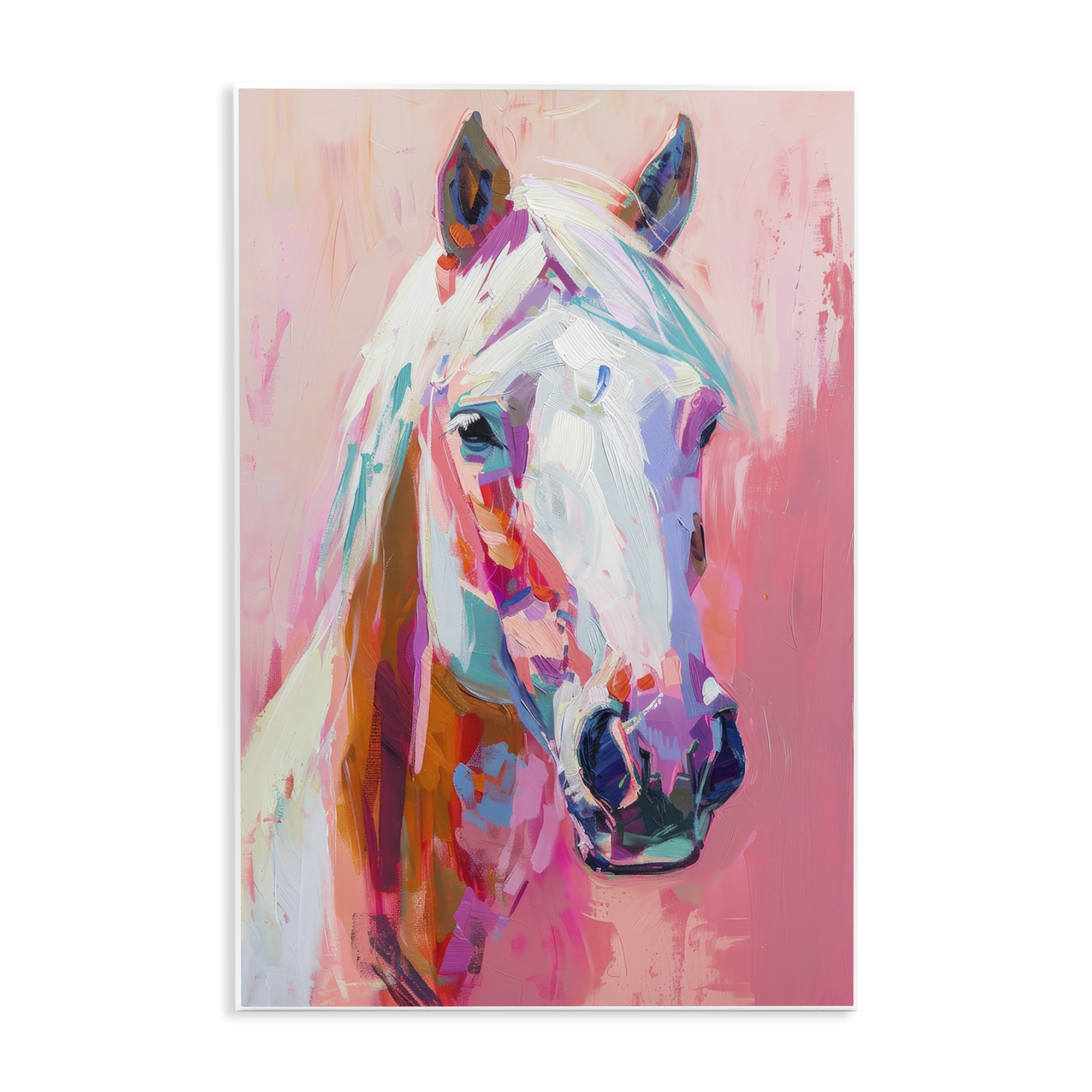 Stupell Industries Horse Visage on Pink Animals Painting Unframed Art Print Wall Art, 13 x 19