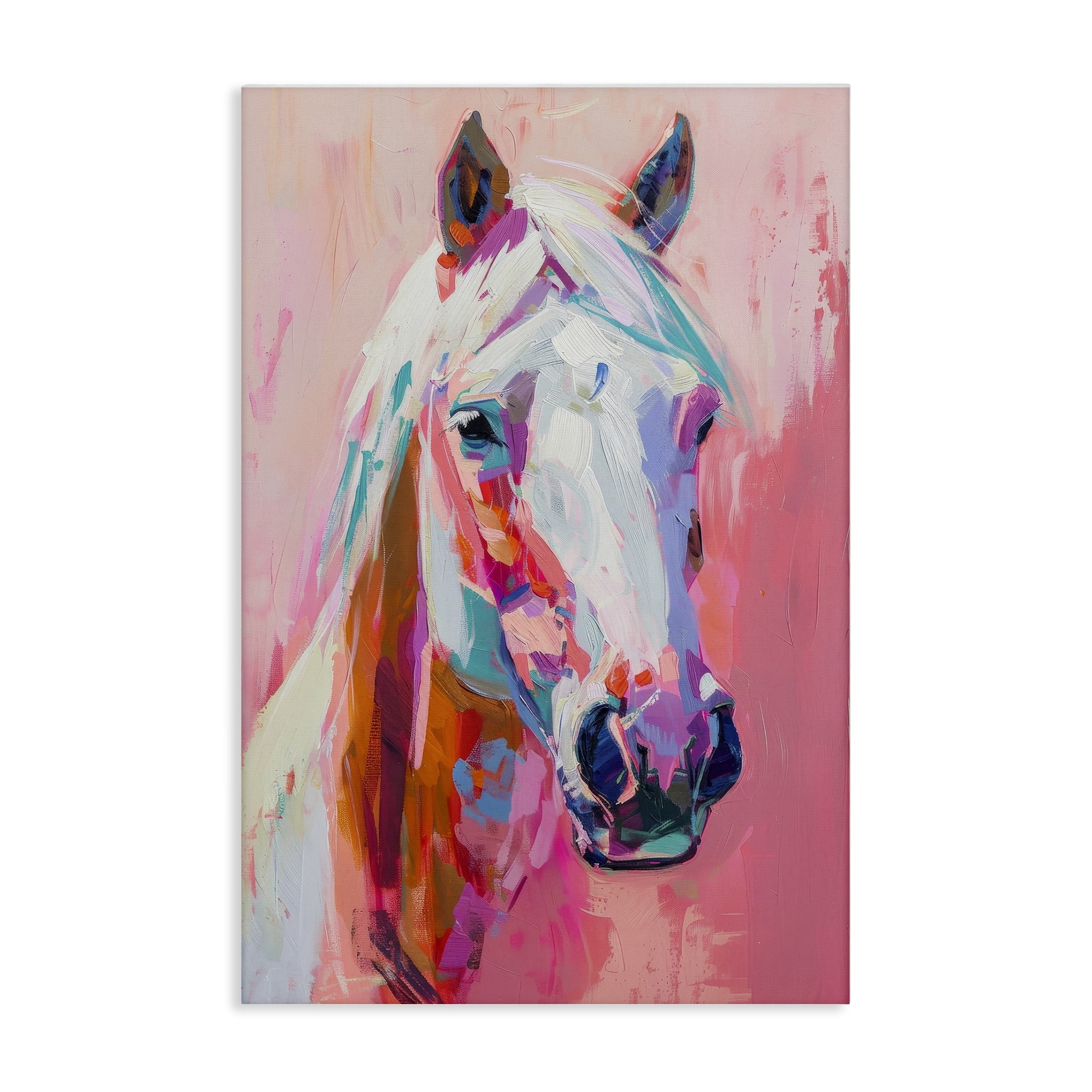 Stupell Industries Horse Visage on Pink Animals Painting Wrapped Canvas Art Print Wall Art, 24 x 36