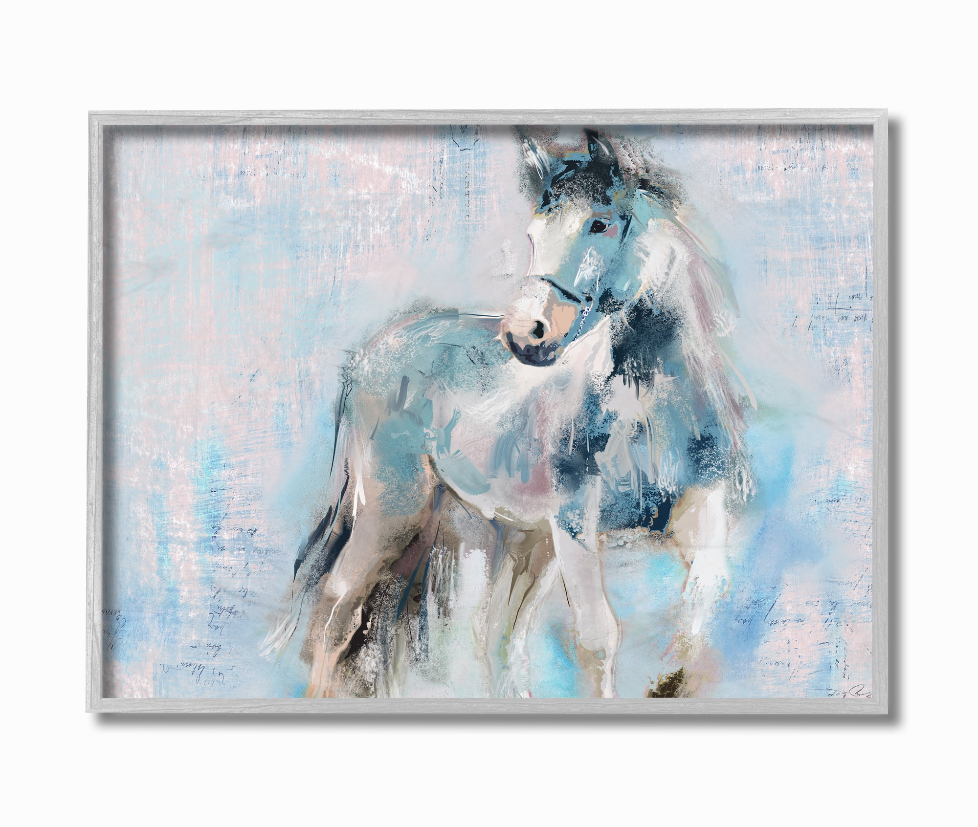 Stupell Industries Horse Walk Blue Pink Textured Animal Painting Framed Wall Art by Main Line Studio