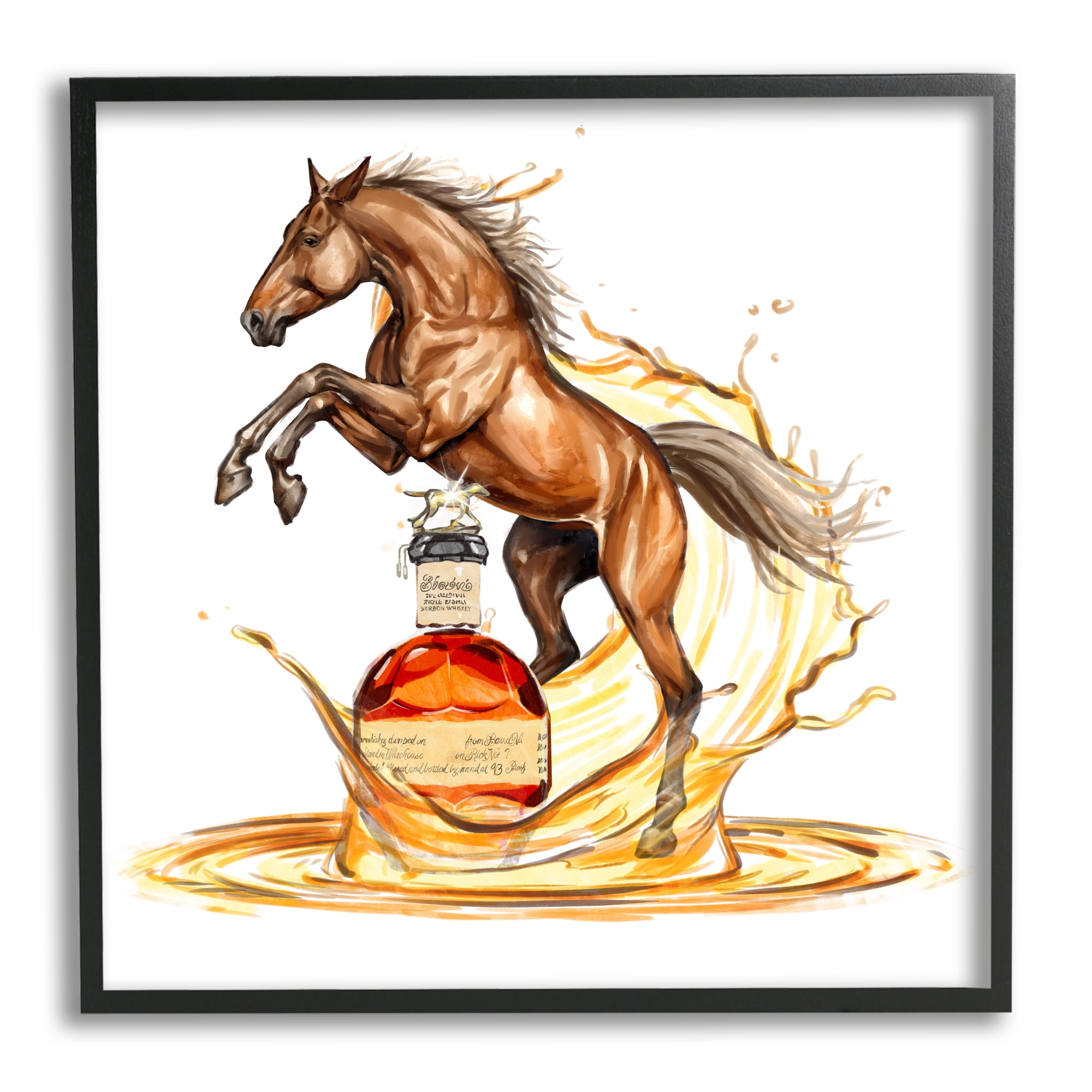 Stupell Industries Horse & Whiskey Bottle Animals & Insects Painting Black Framed Art Print Wall Art, 24 x 24