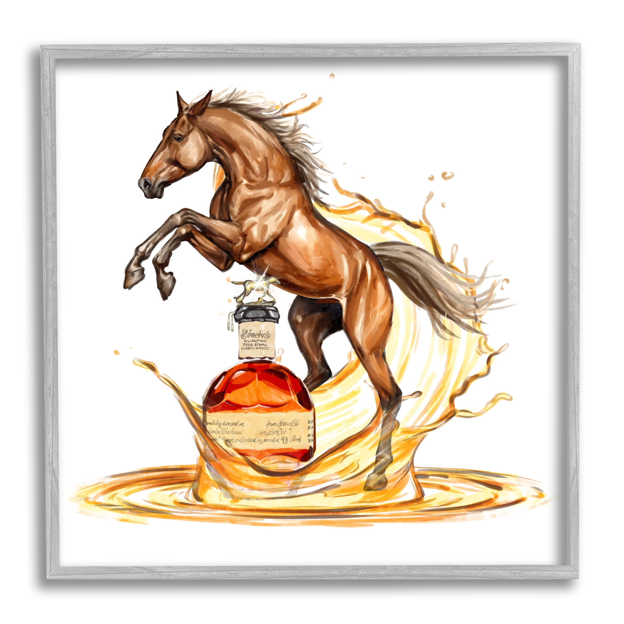 Stupell Industries Horse & Whiskey Bottle Animals & Insects Painting Gray Framed Art Print Wall Art, 12 x 12