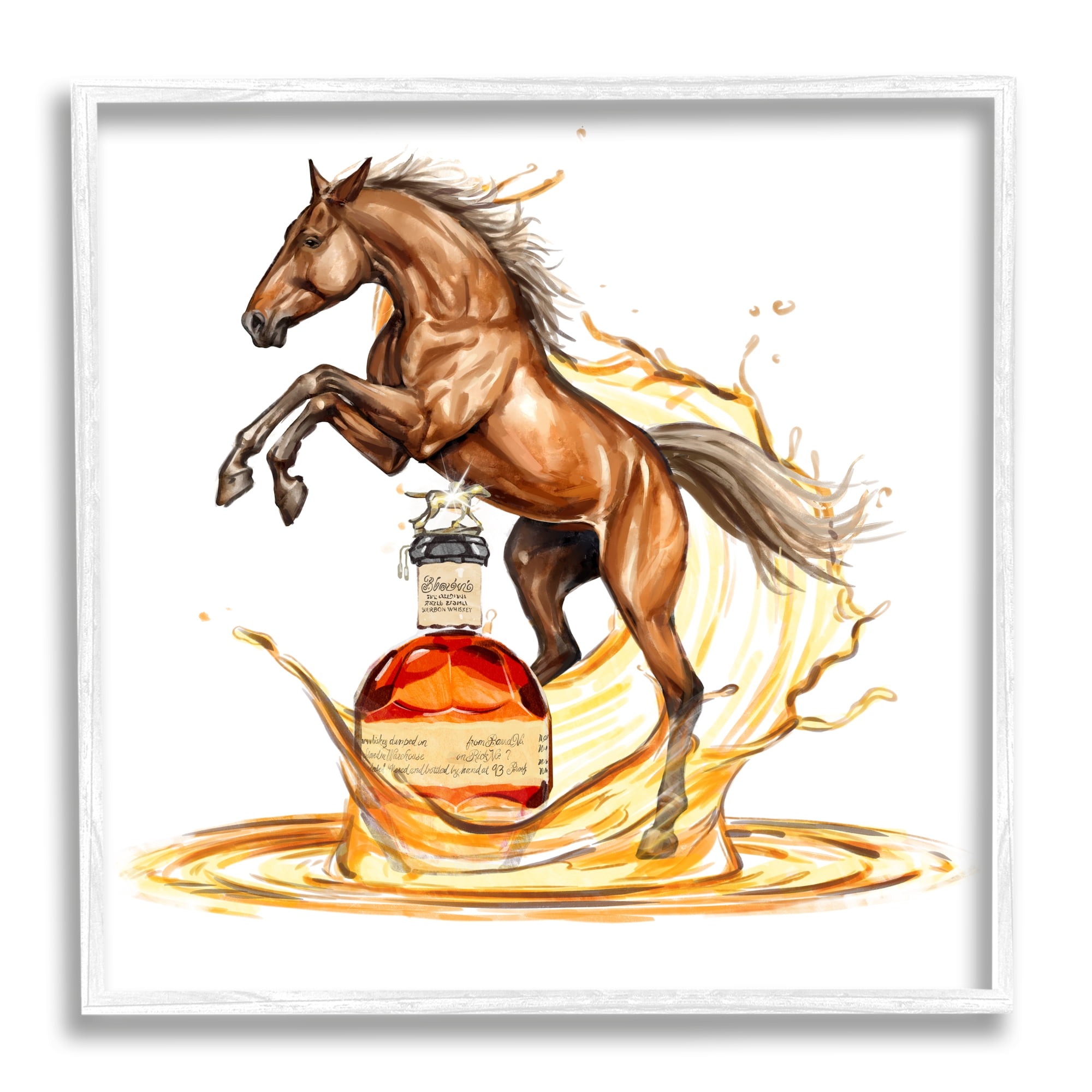Stupell Industries Horse & Whiskey Bottle Animals & Insects Painting White Framed Art Print Wall Art, 24 x 24