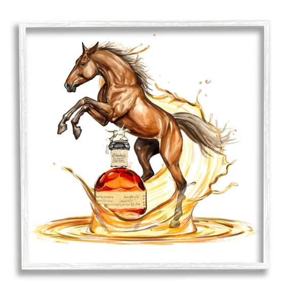 Stupell Industries Horse & Whiskey Bottle Animals & Insects Painting White Framed Art Print Wall Art, 24 x 24
