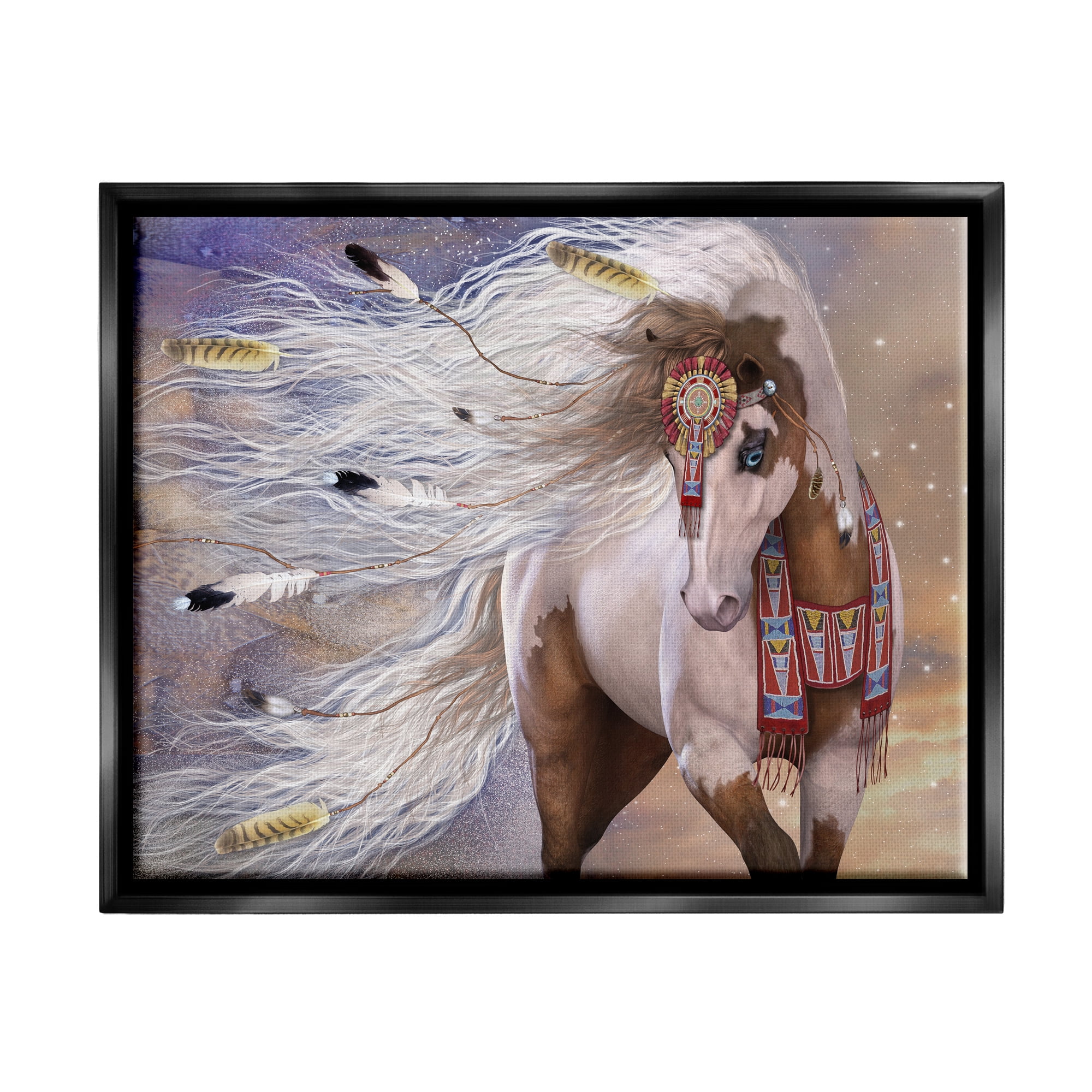 Stupell Industries Horse With Feathers Animals & Insects Painting Black Floater Framed Canvas Art Print Wall Art, 31 x 25