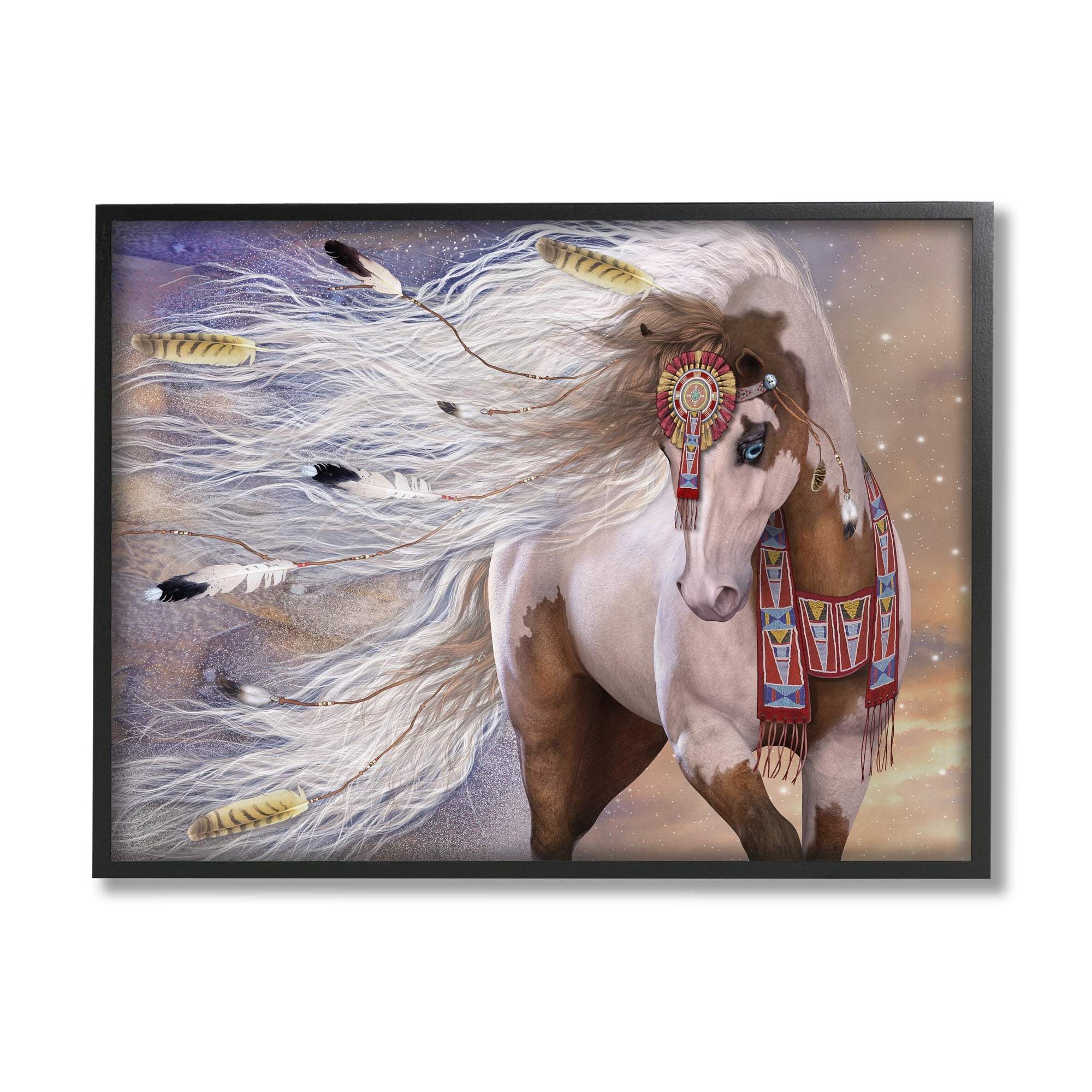 Stupell Industries Horse With Feathers Animals & Insects Painting Black Framed Art Print Wall Art, 20 x 16