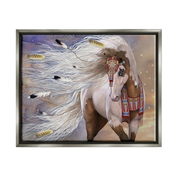 Stupell Industries Horse With Feathers Animals & Insects Painting Gray Floater Framed Canvas Art Print Wall Art, 21 x 17