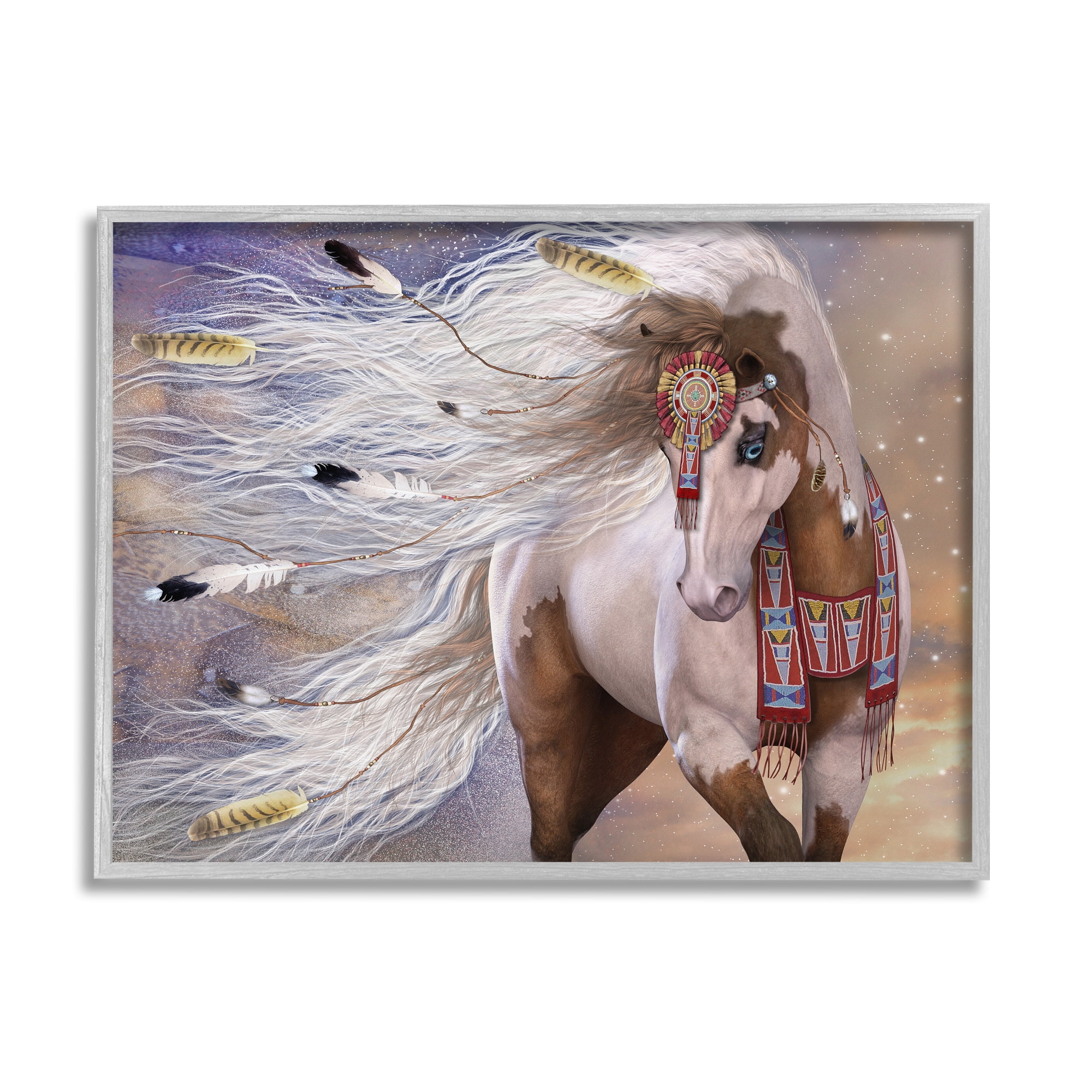 Stupell Industries Horse With Feathers Animals & Insects Painting Gray Framed Art Print Wall Art, 30 x 24