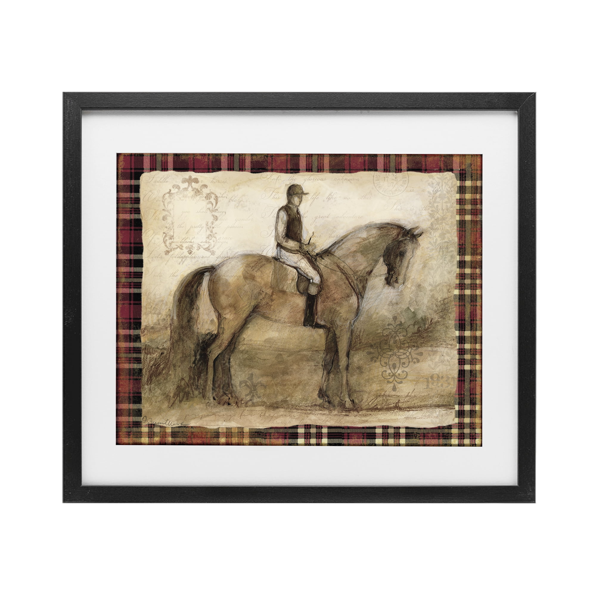 Stupell Industries Horse With Jockey & Plaid Black Framed Print Under Glass, design by Susan Winget