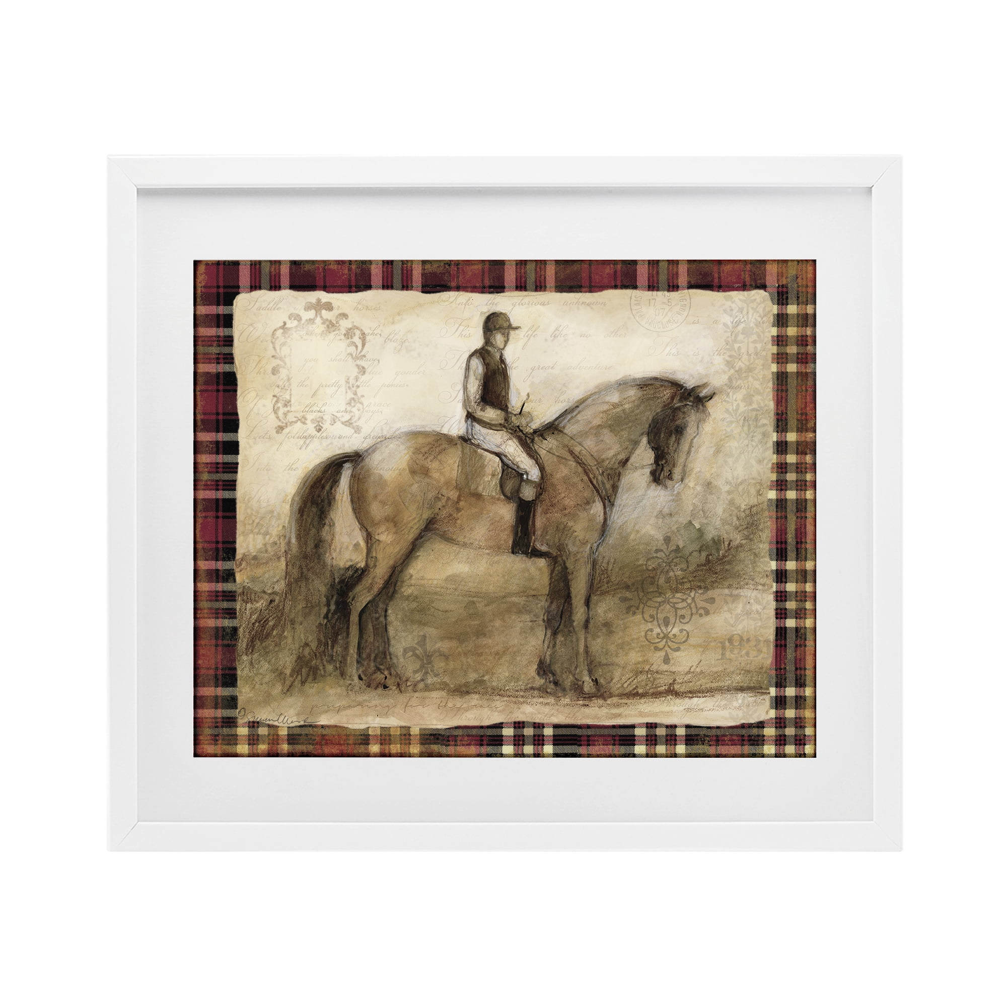 Stupell Industries Horse With Jockey & Plaid White Framed Print Under Glass, design by Susan Winget
