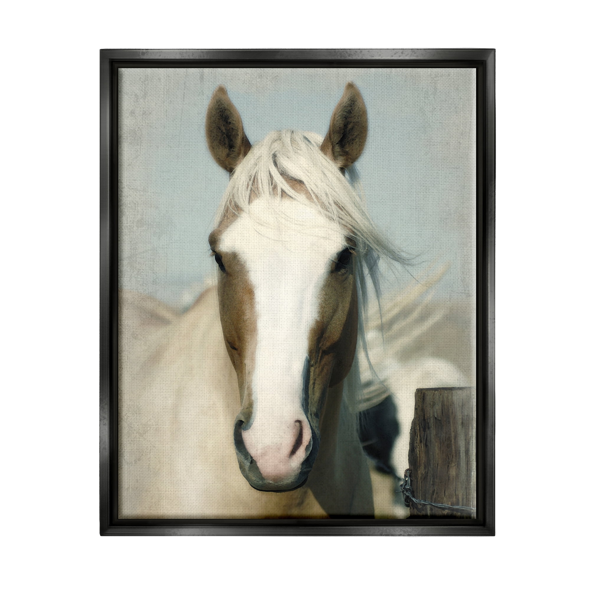 Stupell Industries Horse at Rustic Fence Animals & Insects Painting Black Floater Framed Canvas Art Print Wall Art, 25 x 31