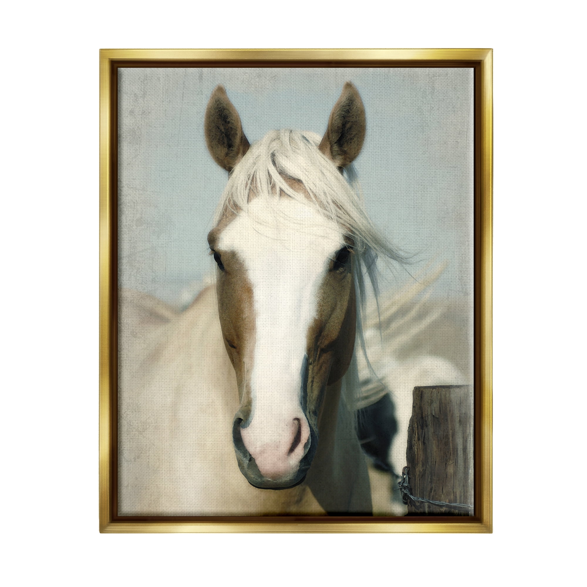 Stupell Industries Horse at Rustic Fence Animals & Insects Painting Gold Floater Framed Canvas Art Print Wall Art, 17 x 21
