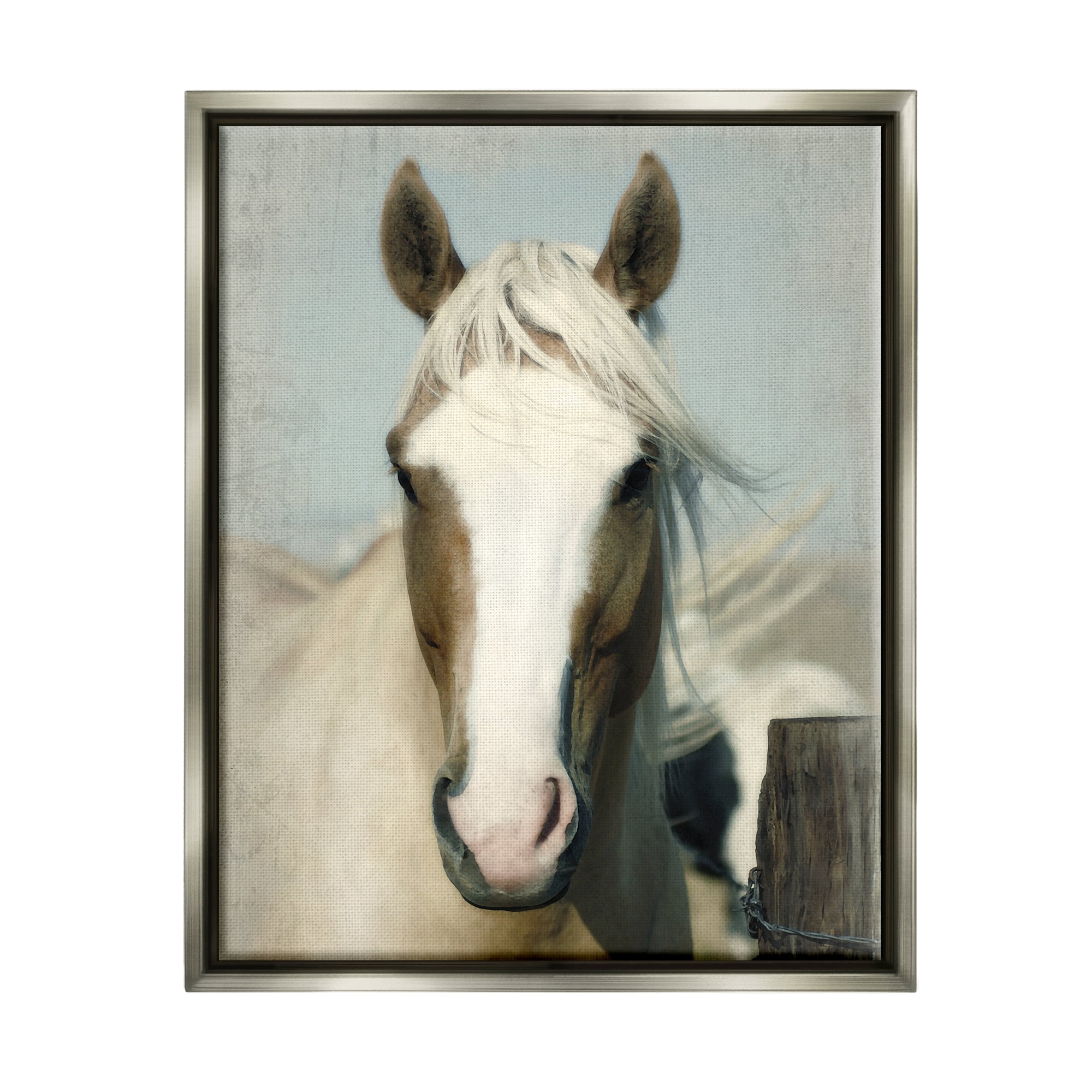 Stupell Industries Horse at Rustic Fence Animals & Insects Painting Gray Floater Framed Canvas Art Print Wall Art, 17 x 21