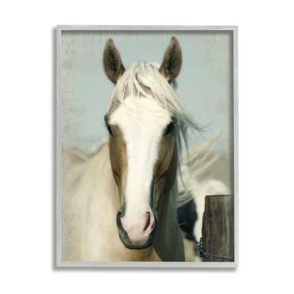 Stupell Industries Horse at Rustic Fence Animals & Insects Painting Gray Framed Art Print Wall Art, 11 x 14