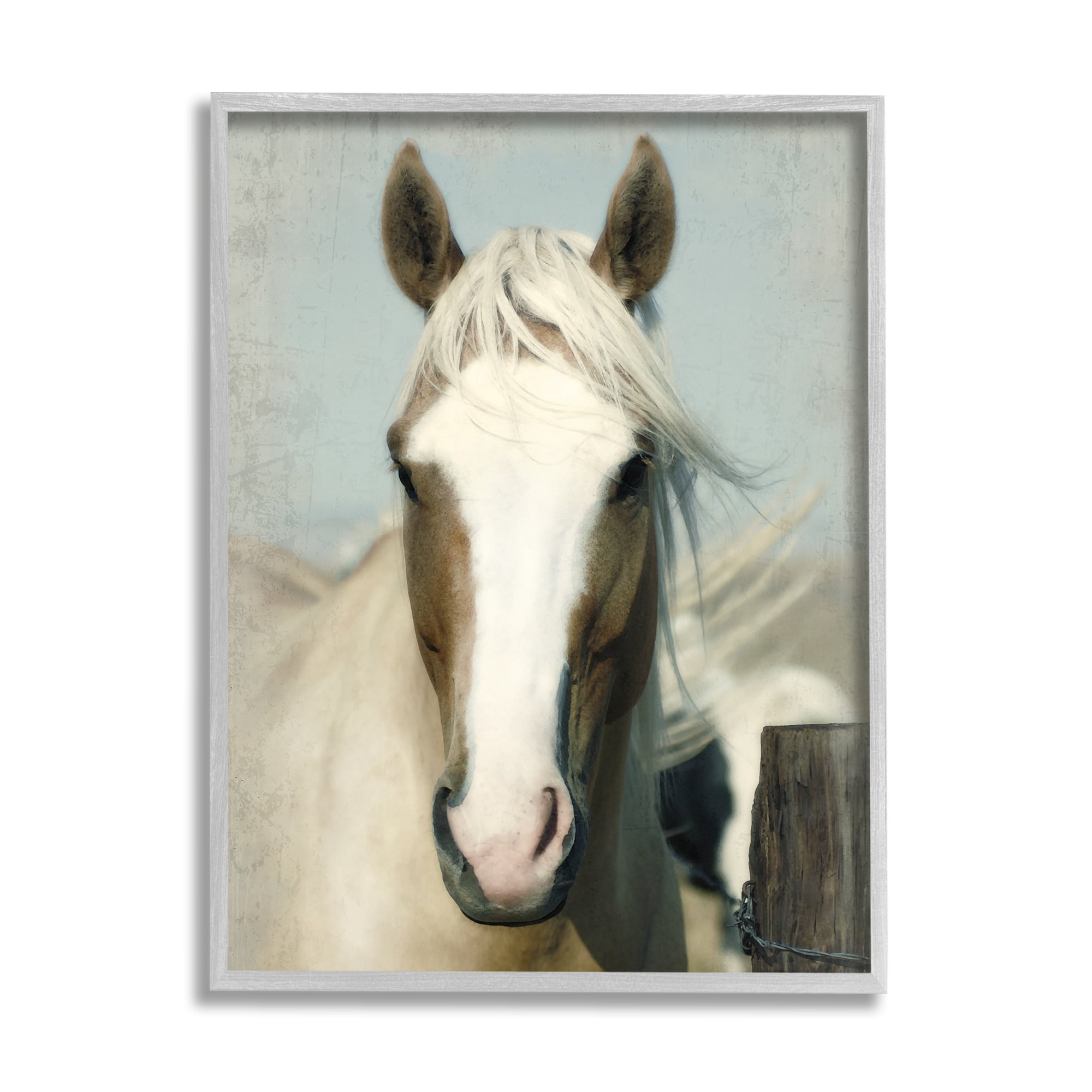 Stupell Industries Horse at Rustic Fence Animals & Insects Painting Gray Framed Art Print Wall Art, 24 x 30