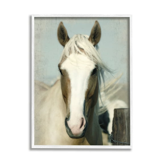 Stupell Industries Horse at Rustic Fence Animals & Insects Painting White Framed Art Print Wall Art, 16 x 20