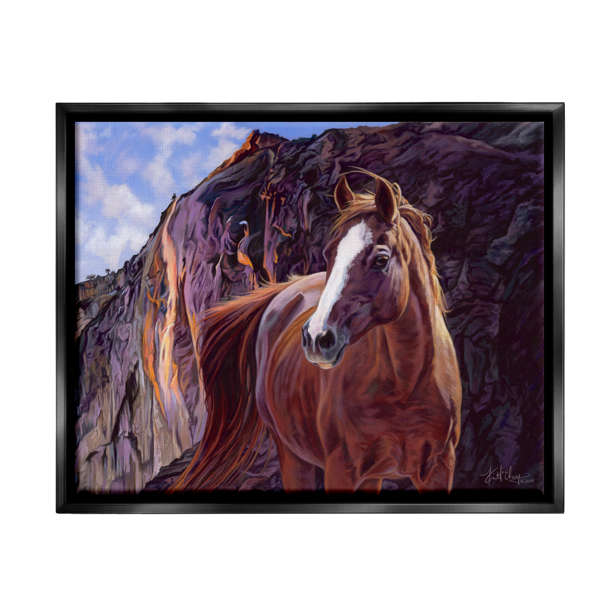 Stupell Industries Horse by Cliffs Landscape Animals & Insects Painting Black Floater Framed Art Print Wall Art, 31 x 25