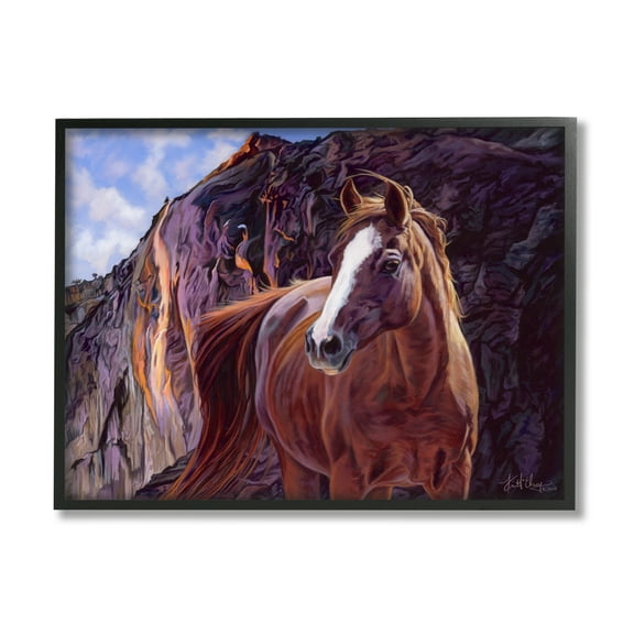 Stupell Industries Horse by Cliffs Landscape Animals & Insects Painting Black Framed Art Print Wall Art, 14 x 11