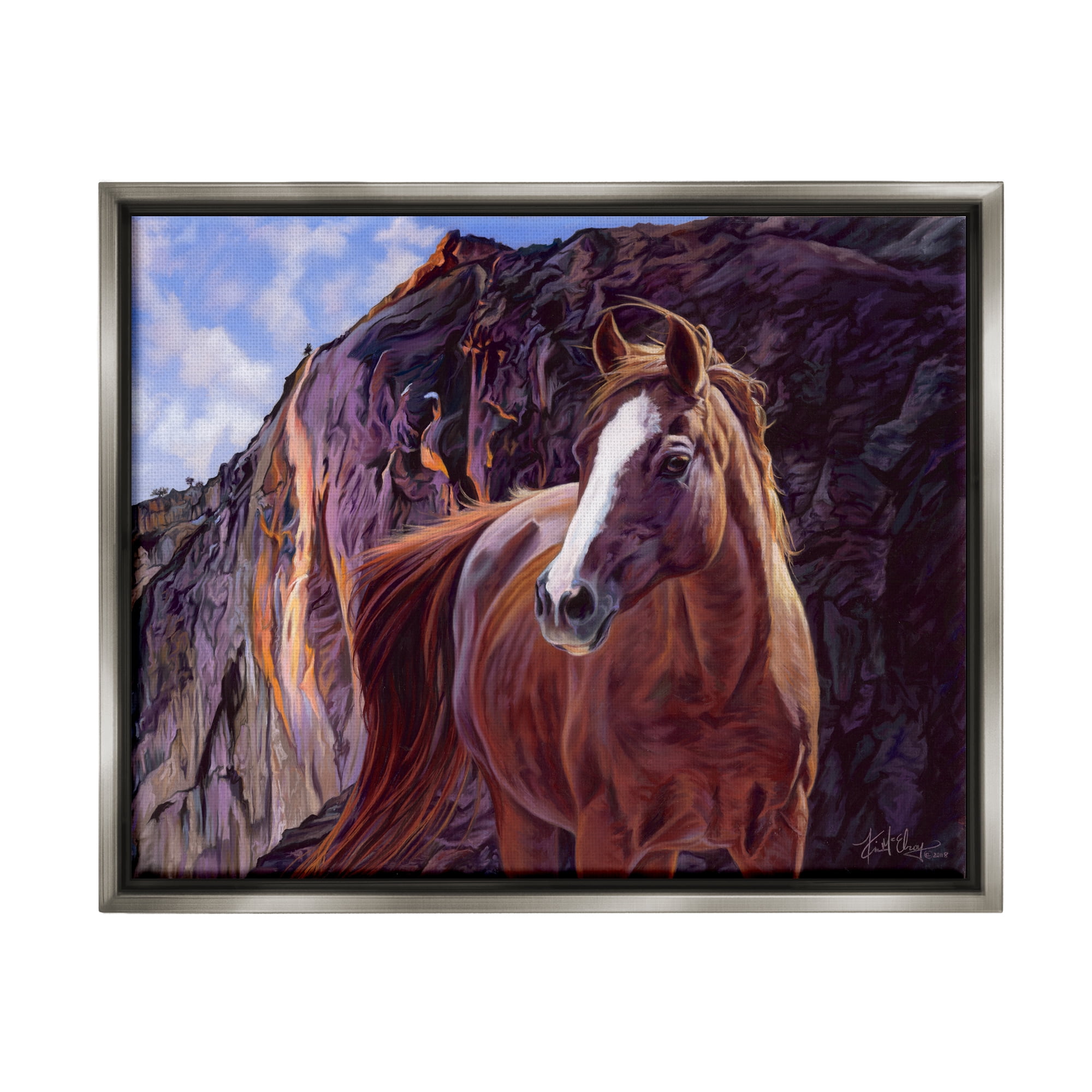 Stupell Industries Horse by Cliffs Landscape Animals & Insects Painting Gray Floater Framed Art Print Wall Art, 31 x 25